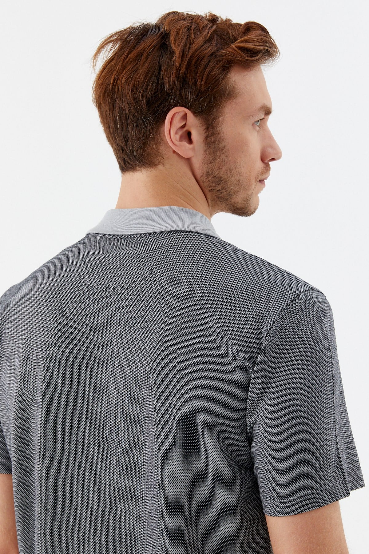 Siyah %100 Pamuk Regular Fit Jakar Desenli Cepli Polo Yaka T-Shirt