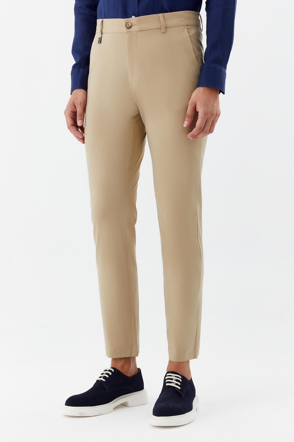 Erkek Kum Normal Kesim Regular Fit Yan Cep Normal Bel Chino Pantolon