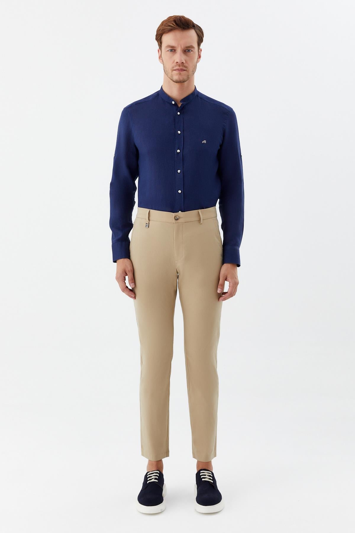 Erkek Kum Normal Kesim Regular Fit Yan Cep Normal Bel Chino Pantolon