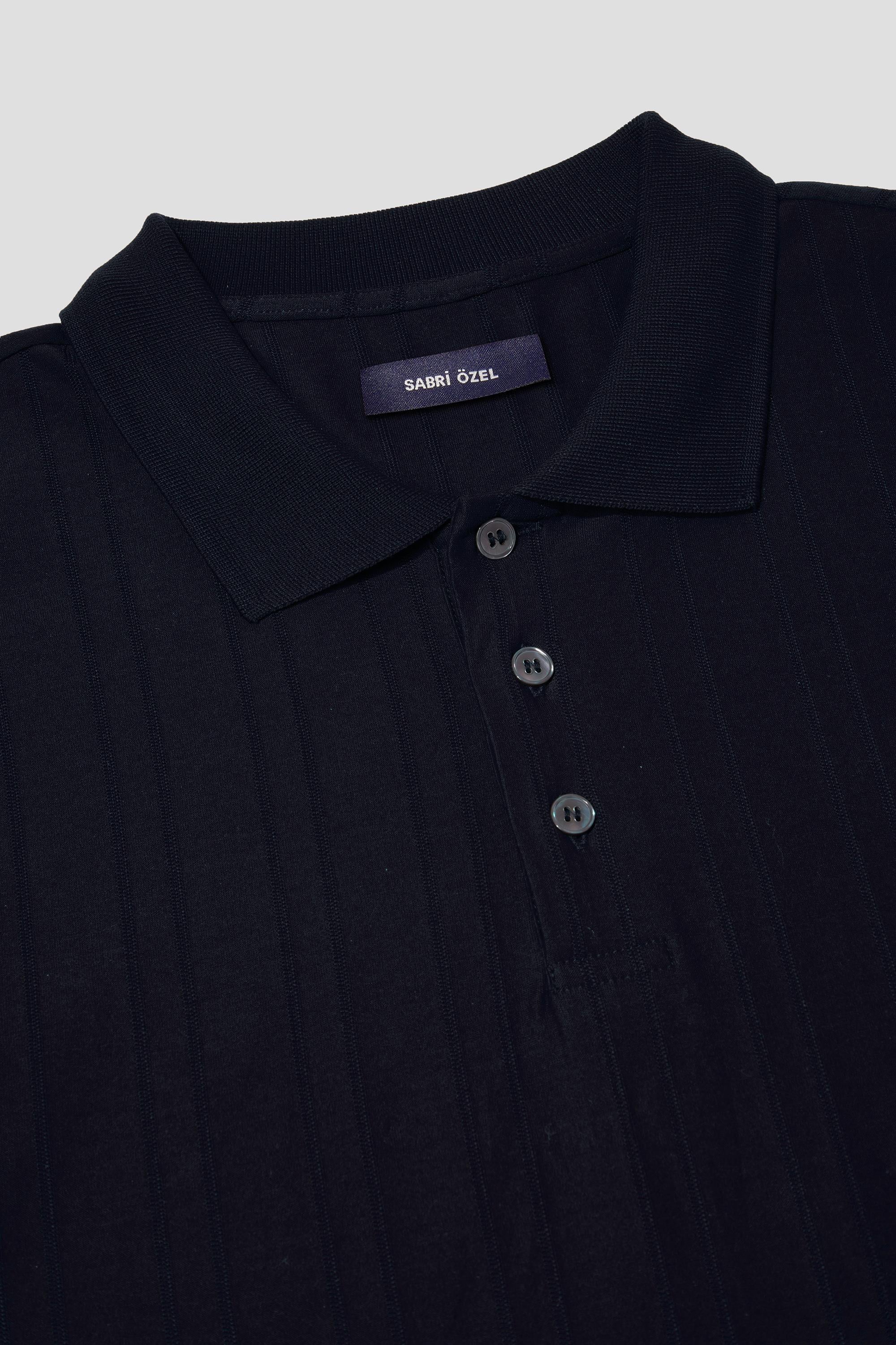 Siyah %100 Pamuk Regular Fit Jakar Desenli Polo Yaka T-Shirt