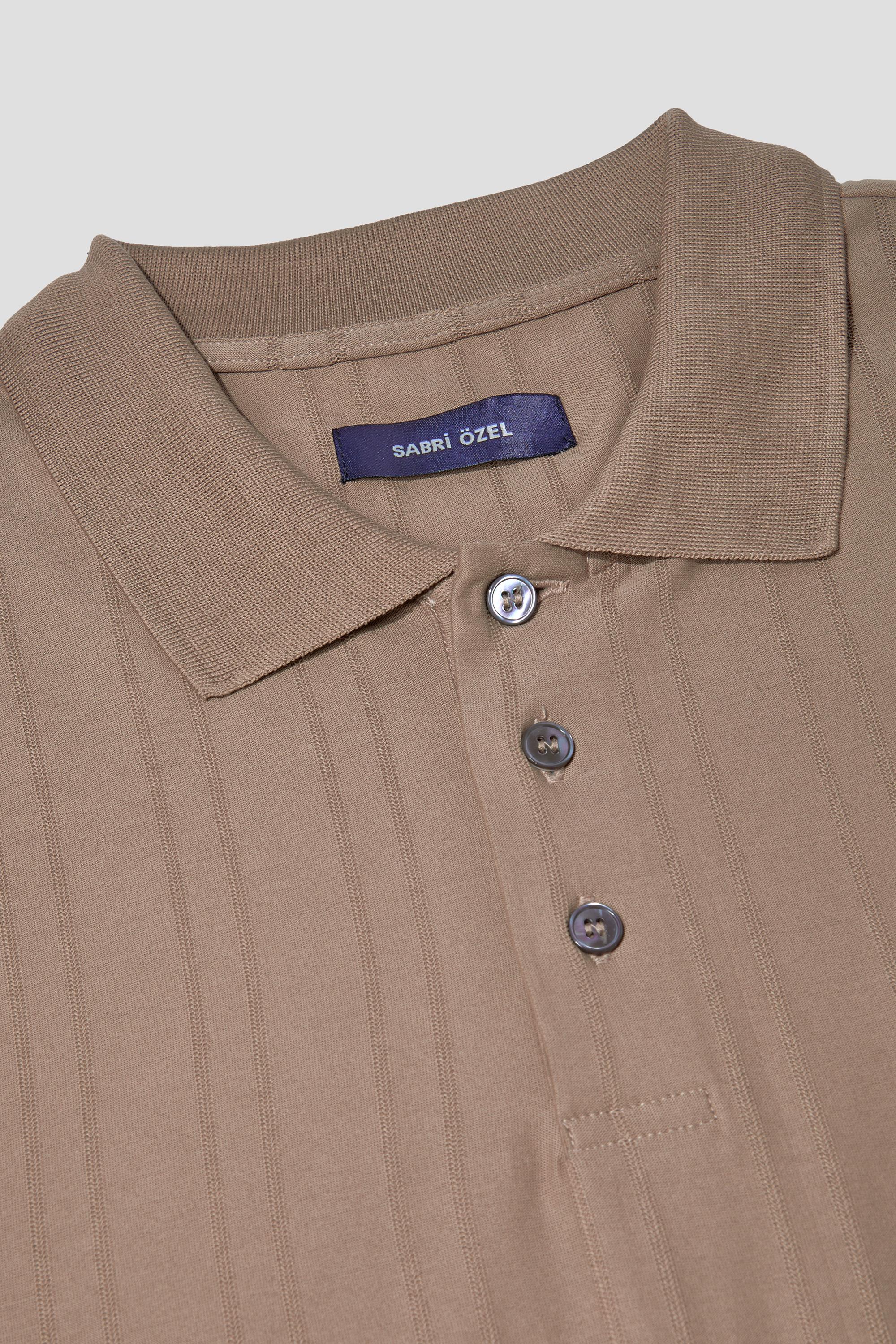 Bej %100 Pamuk Regular Fit Jakar Desenli Polo Yaka T-Shirt