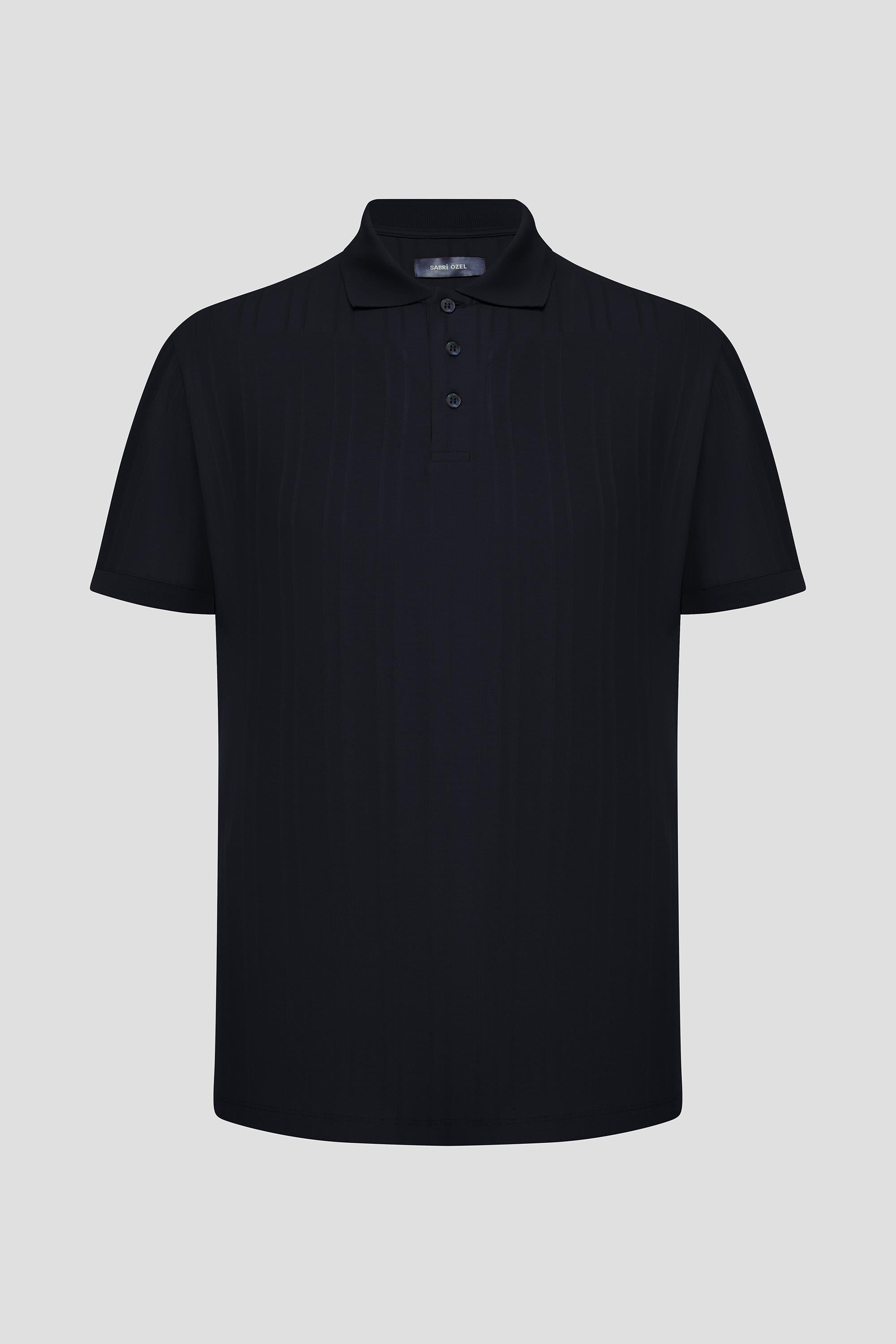 Siyah %100 Pamuk Regular Fit Jakar Desenli Polo Yaka T-Shirt