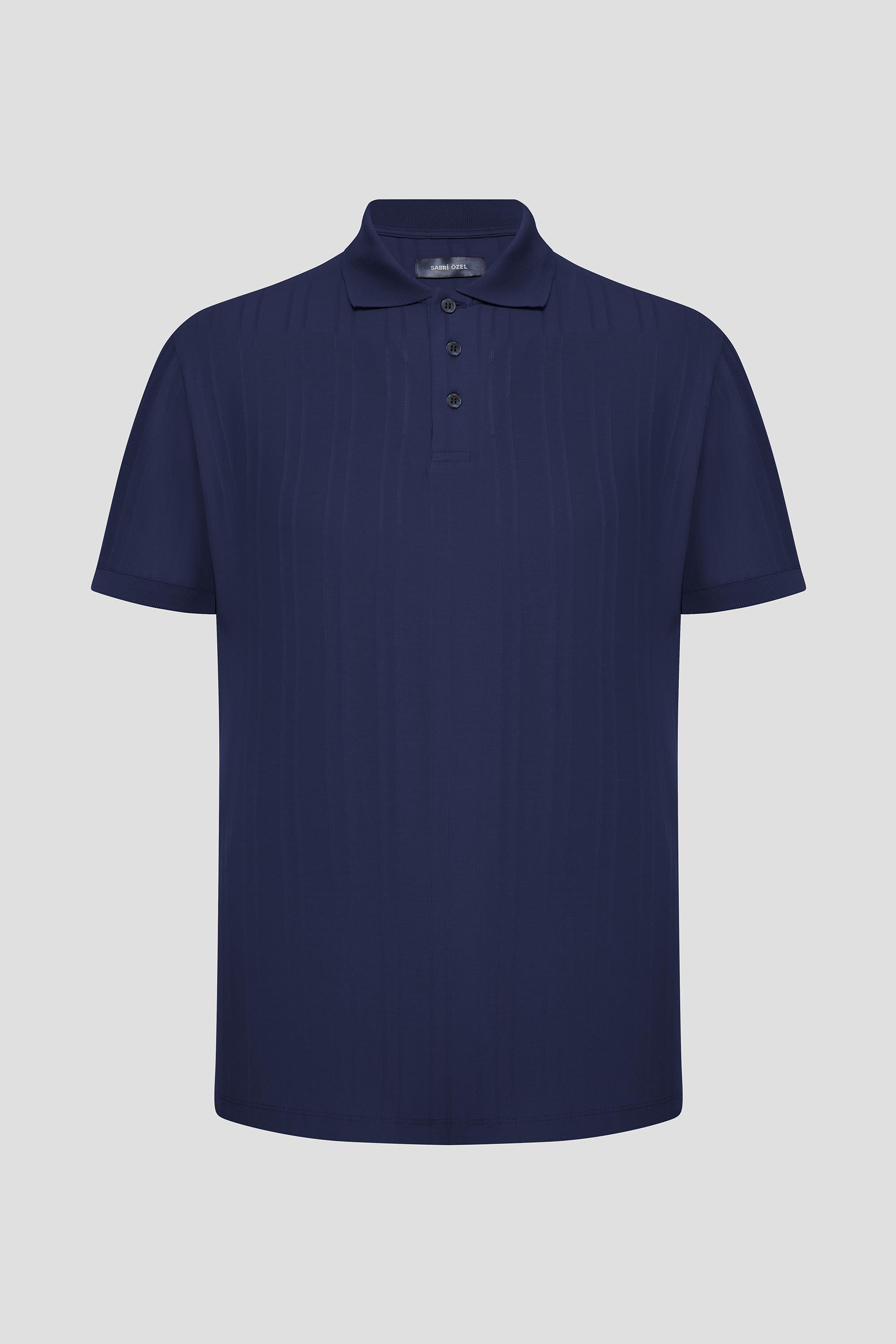 Lacivert %100 Pamuk Regular Fit Jakar Desenli Polo Yaka T-Shirt