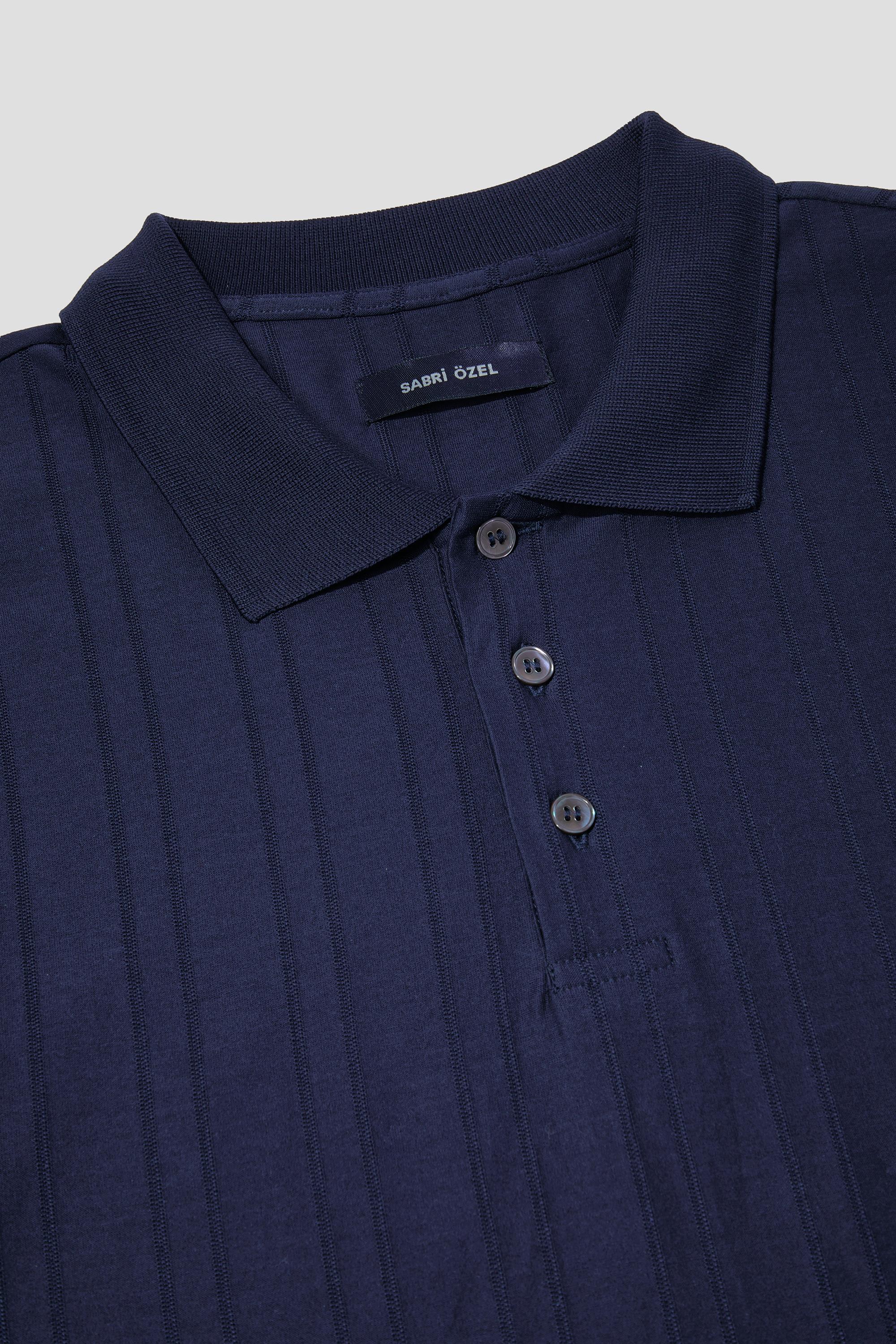 Lacivert %100 Pamuk Regular Fit Jakar Desenli Polo Yaka T-Shirt