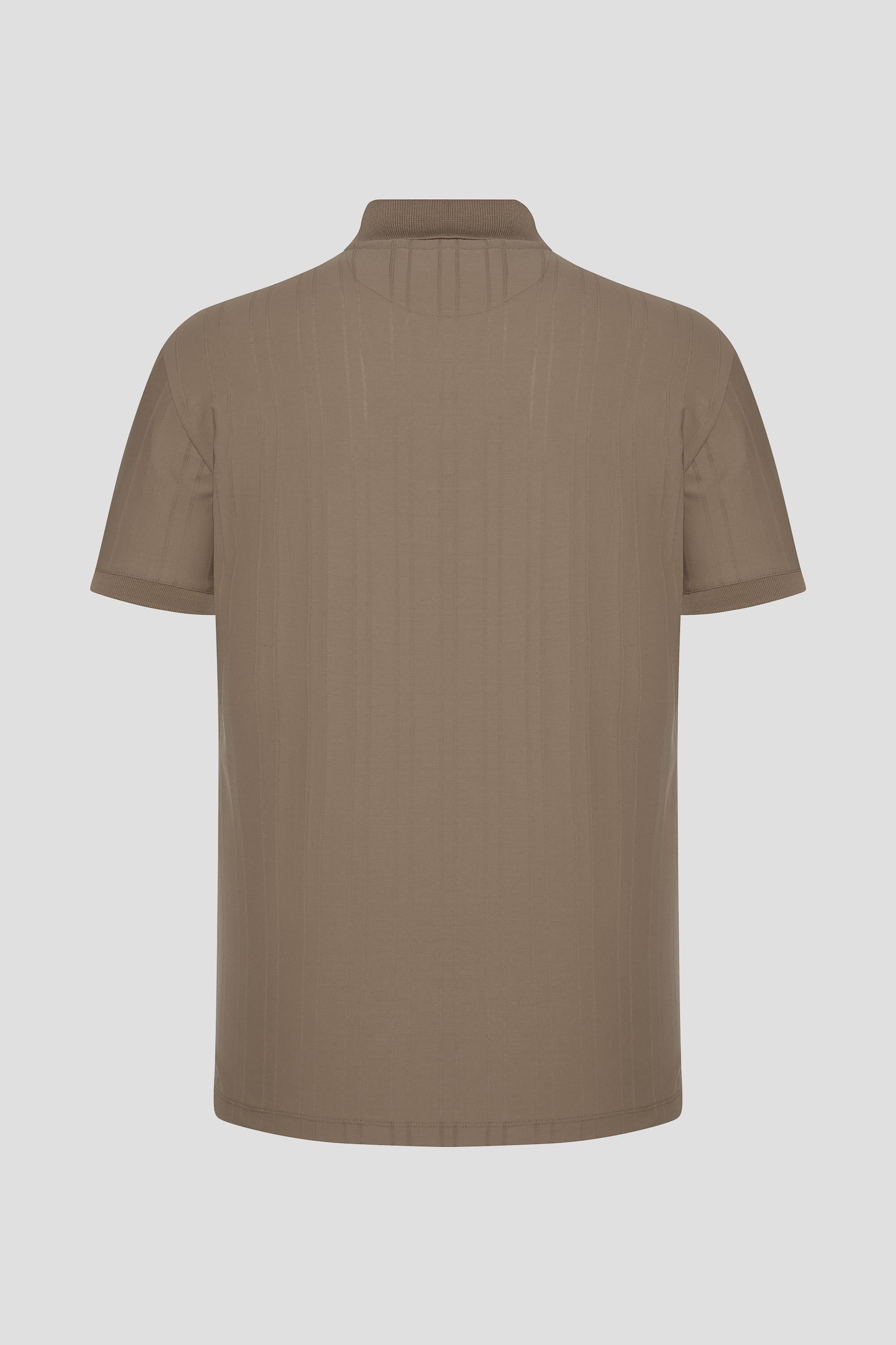 Bej %100 Pamuk Regular Fit Jakar Desenli Polo Yaka T-Shirt