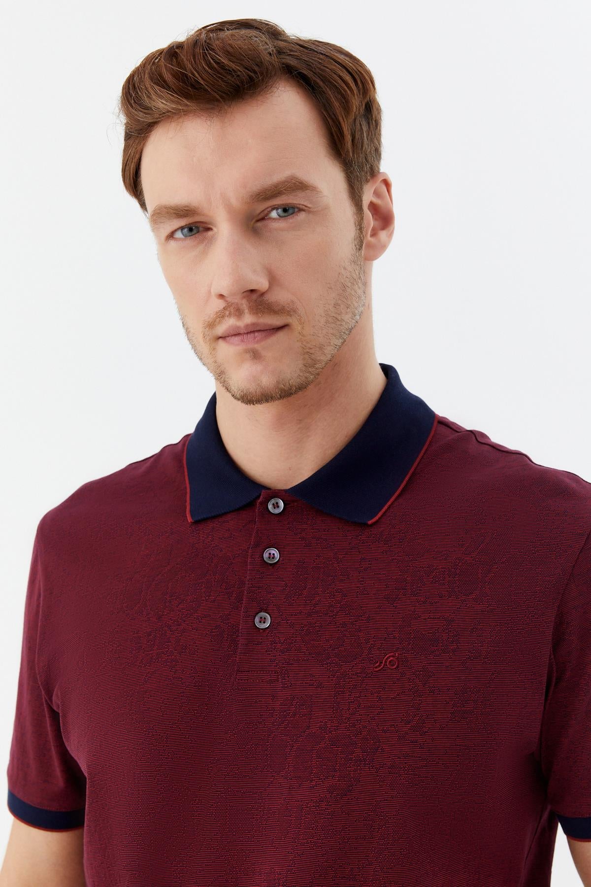 Lacivert %100 Pamuk Regular Fit Desenli Polo Yaka T-Shirt