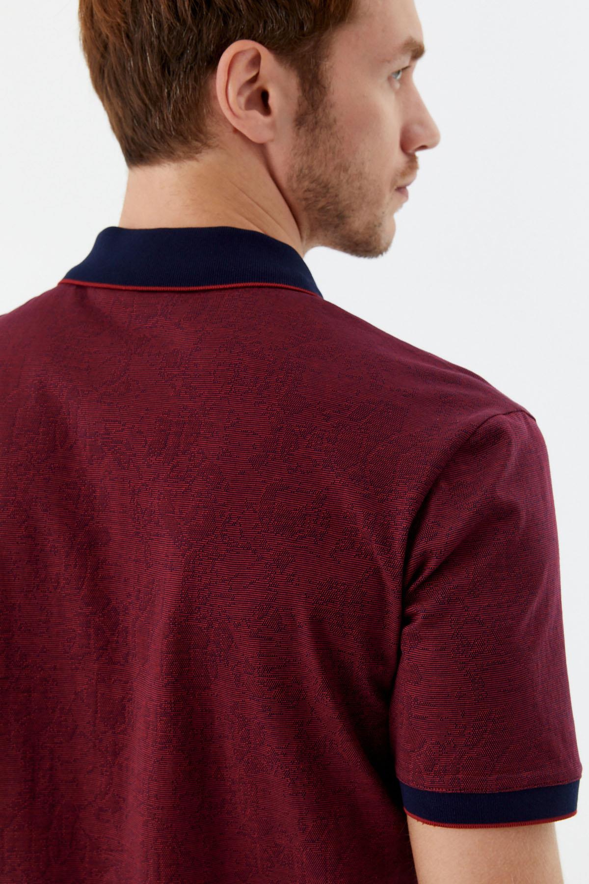 Lacivert %100 Pamuk Regular Fit Desenli Polo Yaka T-Shirt