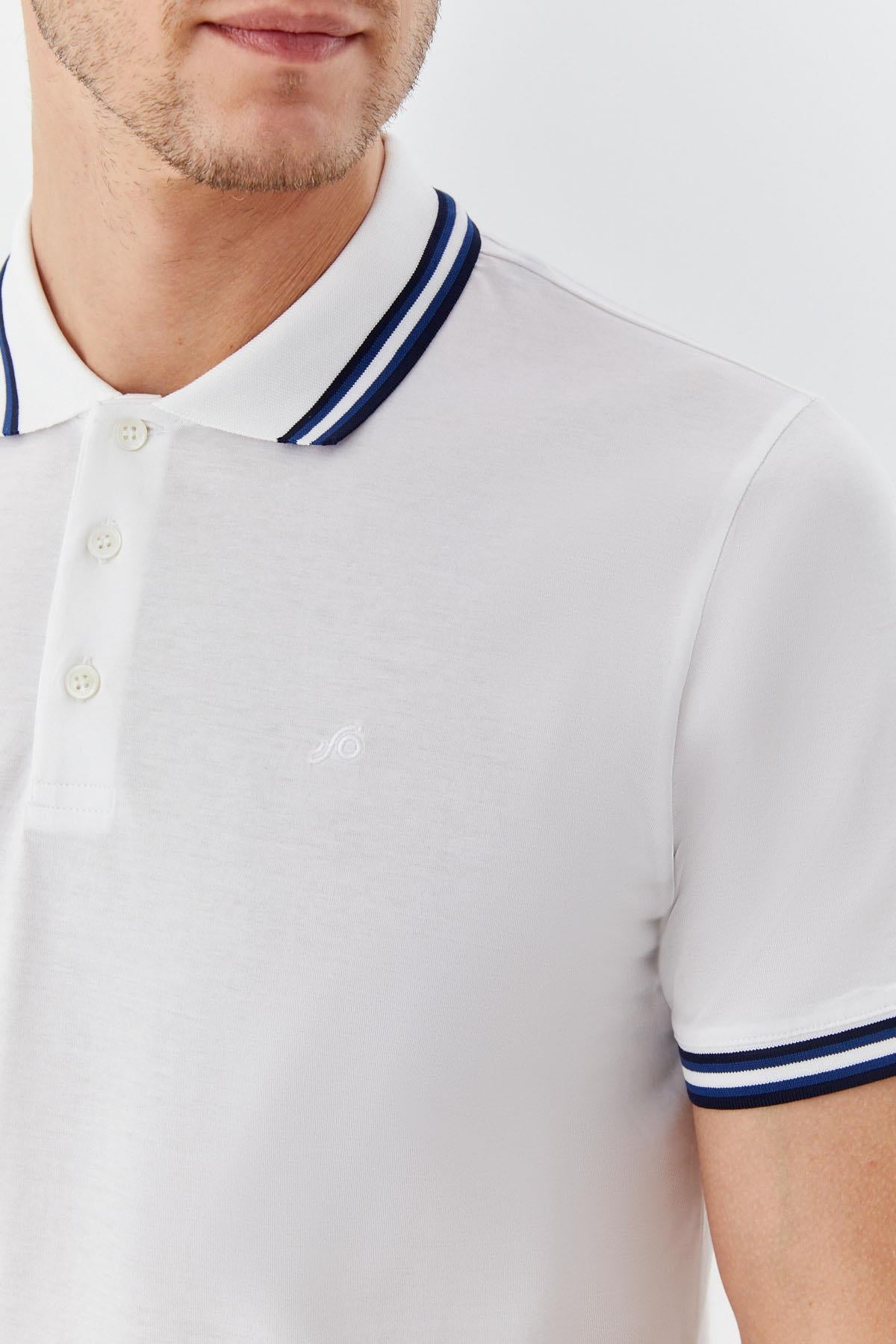 Düğmeli Polo Yaka  Erkek  T-Shirt Beyaz