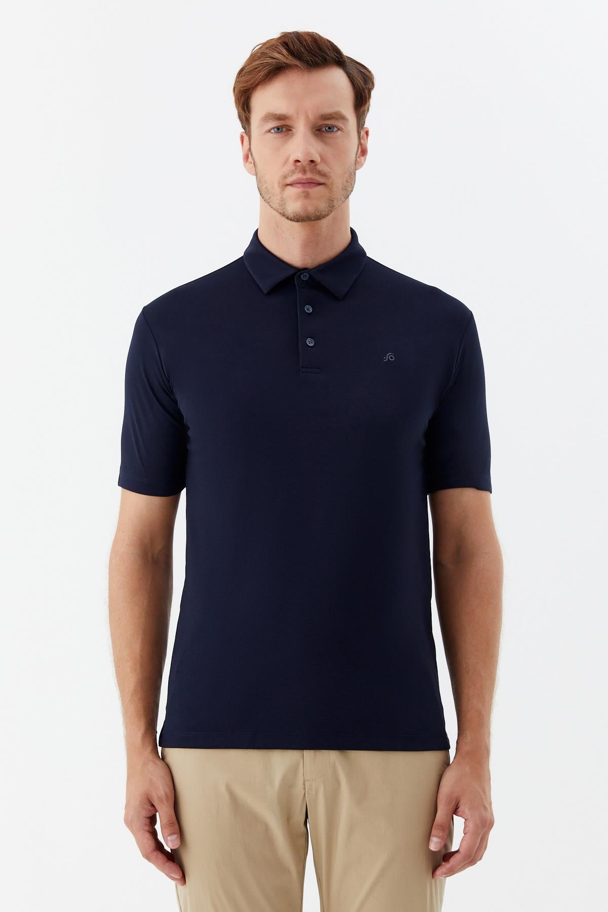 Erkek Lacivert Dar Kesim Slim Fit Pamuklu Pike Polo Yaka Tişört