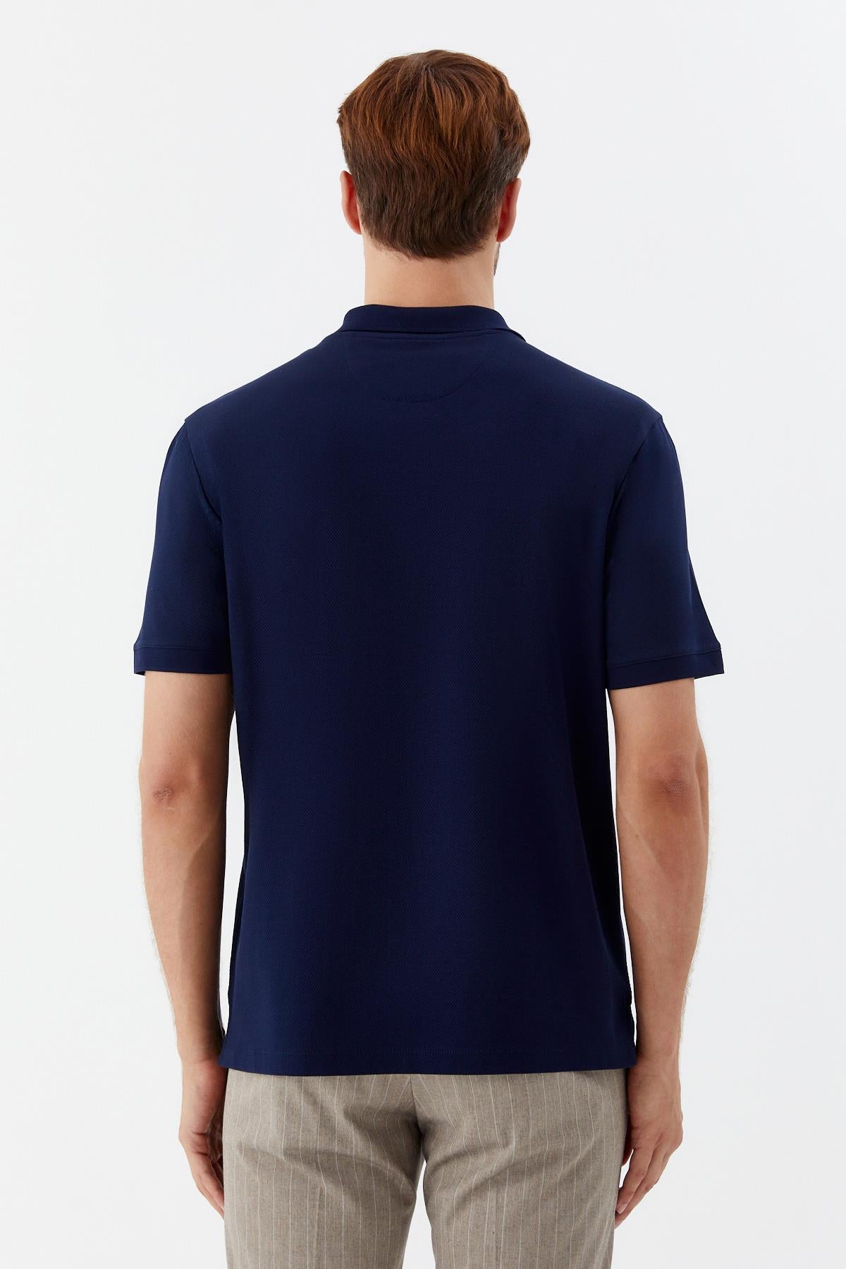 Lacivert %100 Pamuk Dokuma Slim Fit Polo Yaka T-Shirt