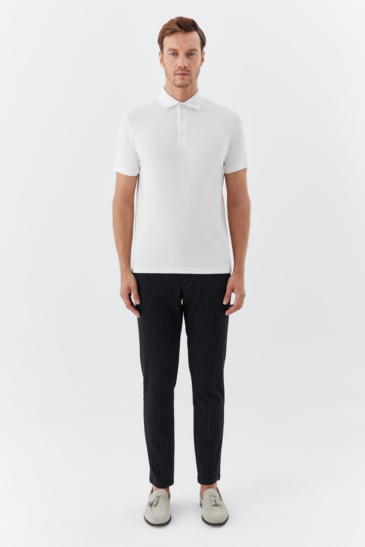 Erkek Ekru Dar Kesim Slim Fit Modal Pike Polo Yaka Tişört