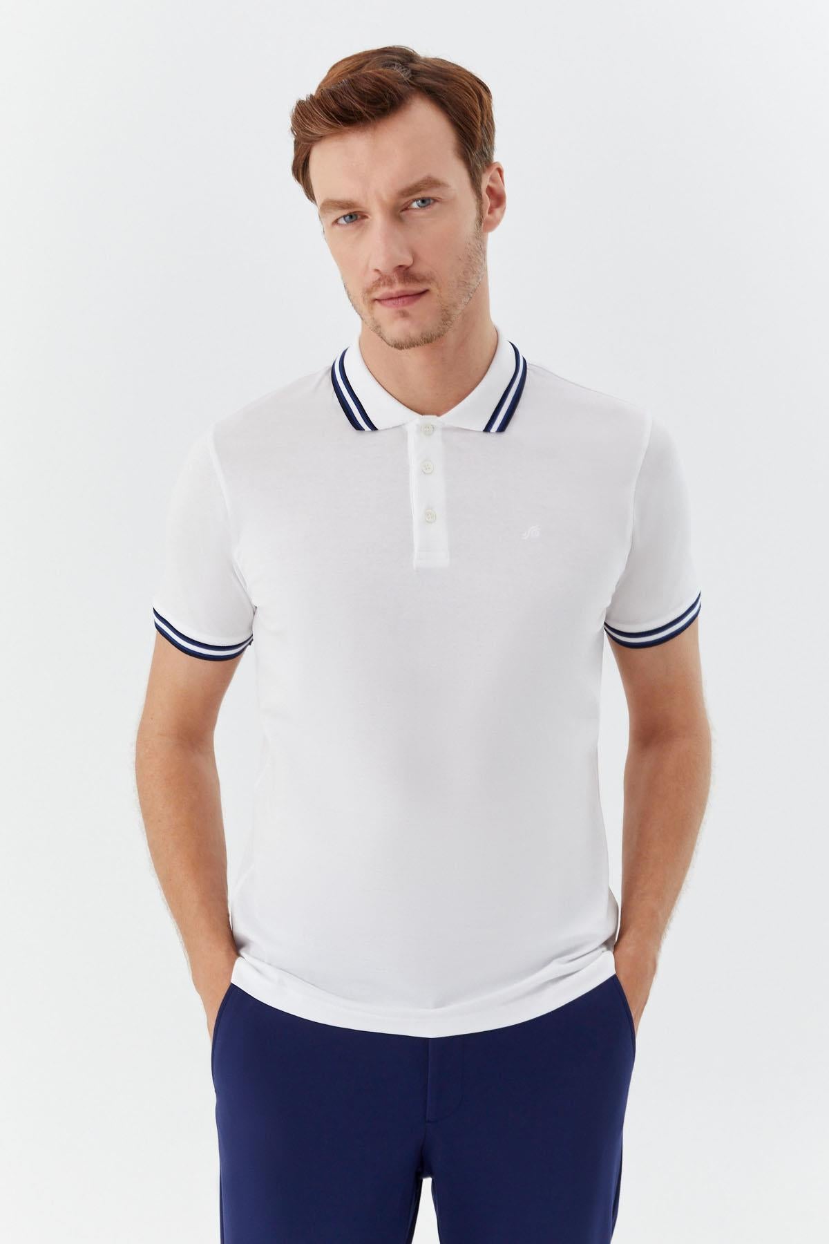 Düğmeli Polo Yaka  Erkek  T-Shirt Beyaz