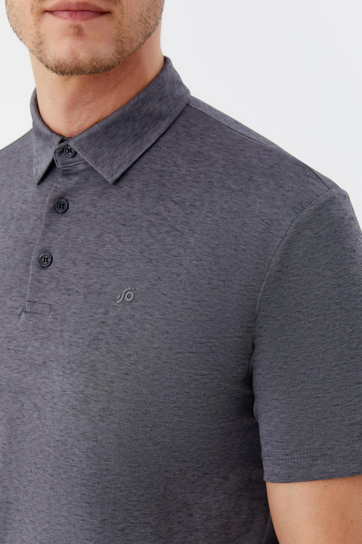 Gri Regular Fit Pamuklu Pike Polo Yaka T-Shirt