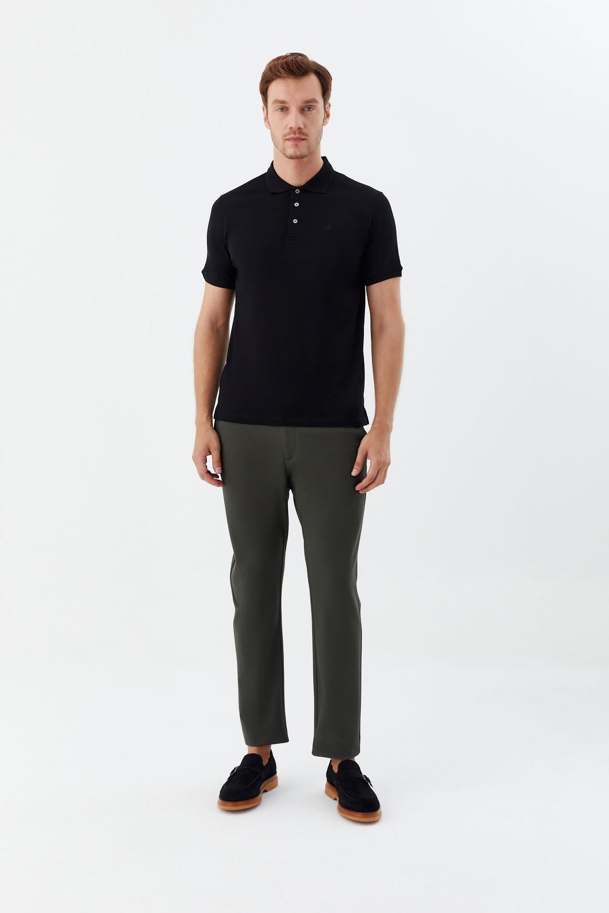 Siyah %100 Pamuk Dokuma Slim Fit Polo Yaka T-Shirt