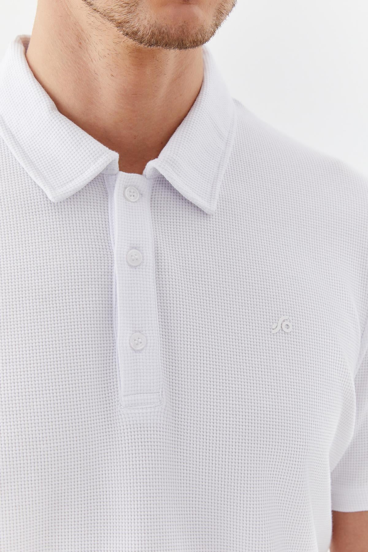 Erkek Ekru Normal Kesim Regular Fit Pamuk Pike Düğmeli Düz Polo Yaka Tişört