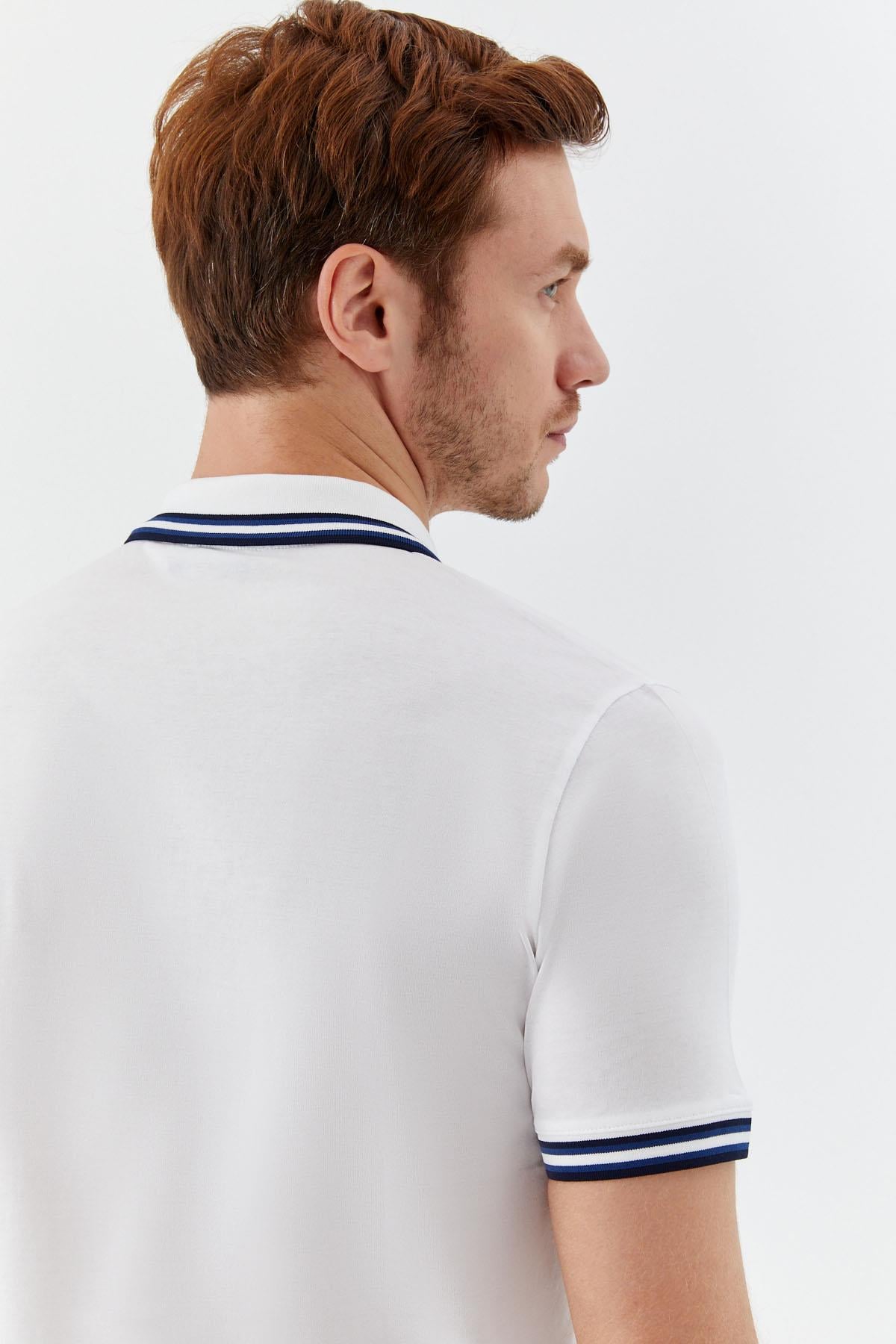 Beyaz Slim Fit %100 Pamuk Düğmeli Polo Yaka T-Shirt