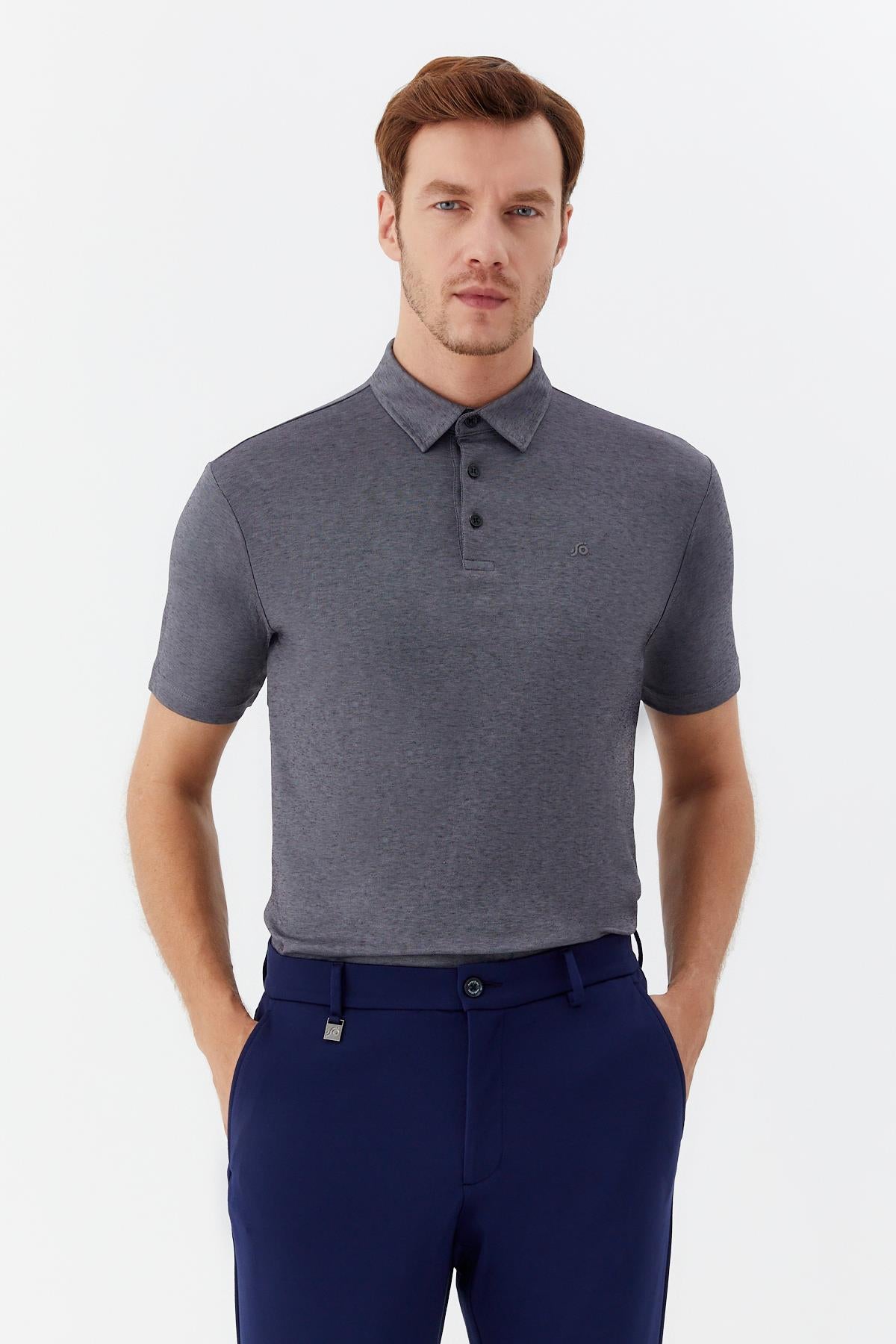 Gri Regular Fit Pamuklu Pike Polo Yaka T-Shirt