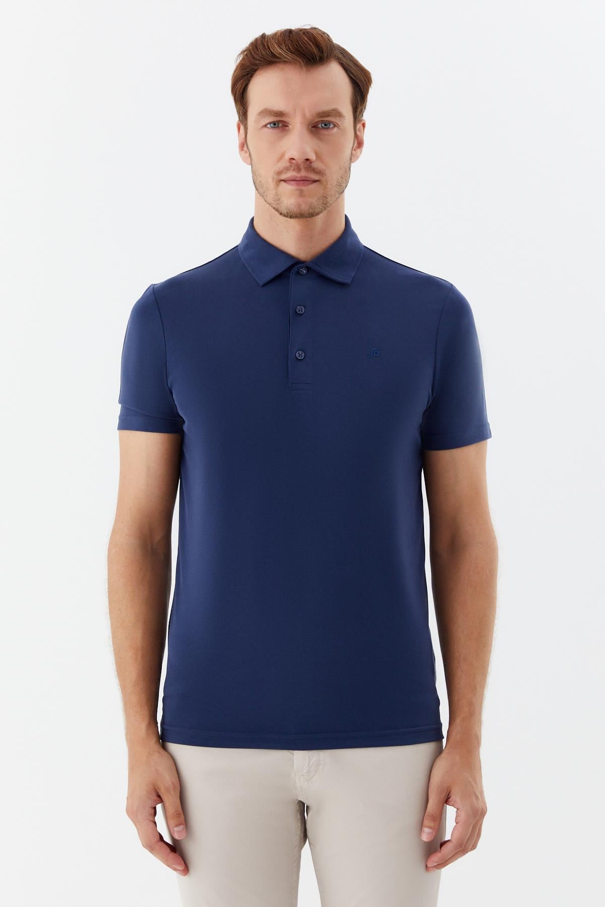 Erkek Lacivert Dar Kesim Slim Fit Modal Pike Polo Yaka Tişört