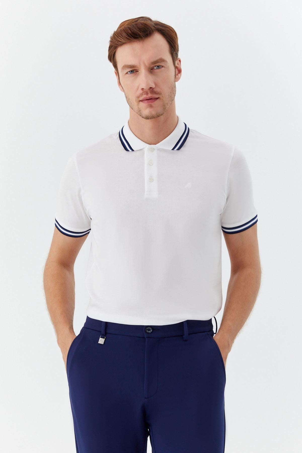 Düğmeli Polo Yaka  Erkek  T-Shirt Beyaz