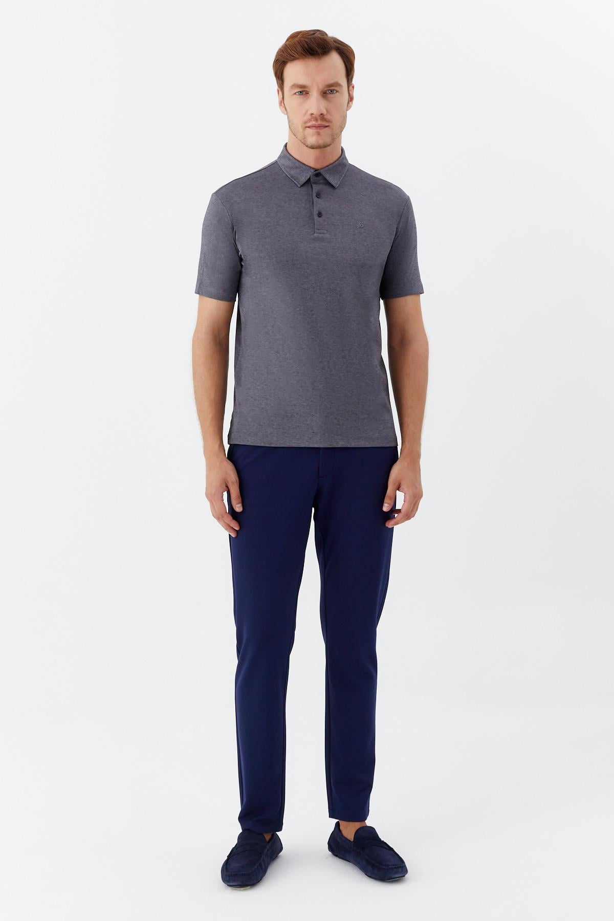 Erkek Gri Normal Kesim Regular Fit Pamuklu Pike Polo Yaka Tişört