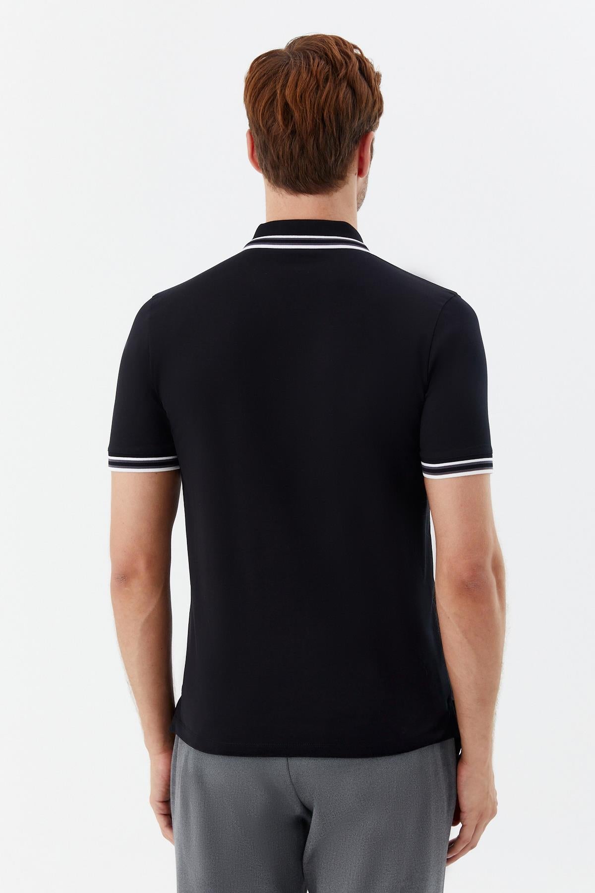 Düğmeli Polo Yaka  Erkek  T-Shirt Siyah