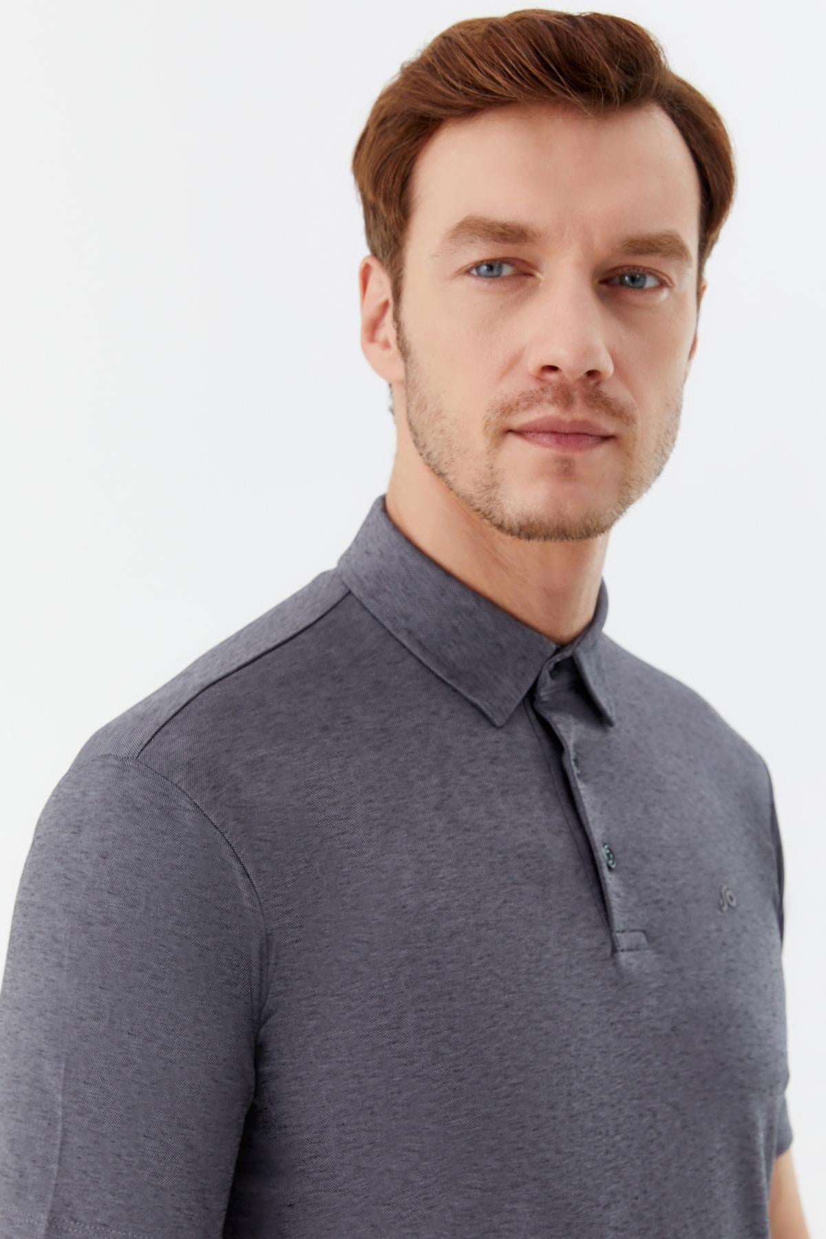 Gri Regular Fit Pamuklu Pike Polo Yaka T-Shirt