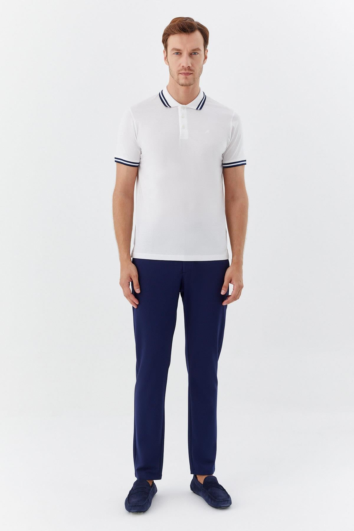 Beyaz Slim Fit %100 Pamuk Düğmeli Polo Yaka T-Shirt