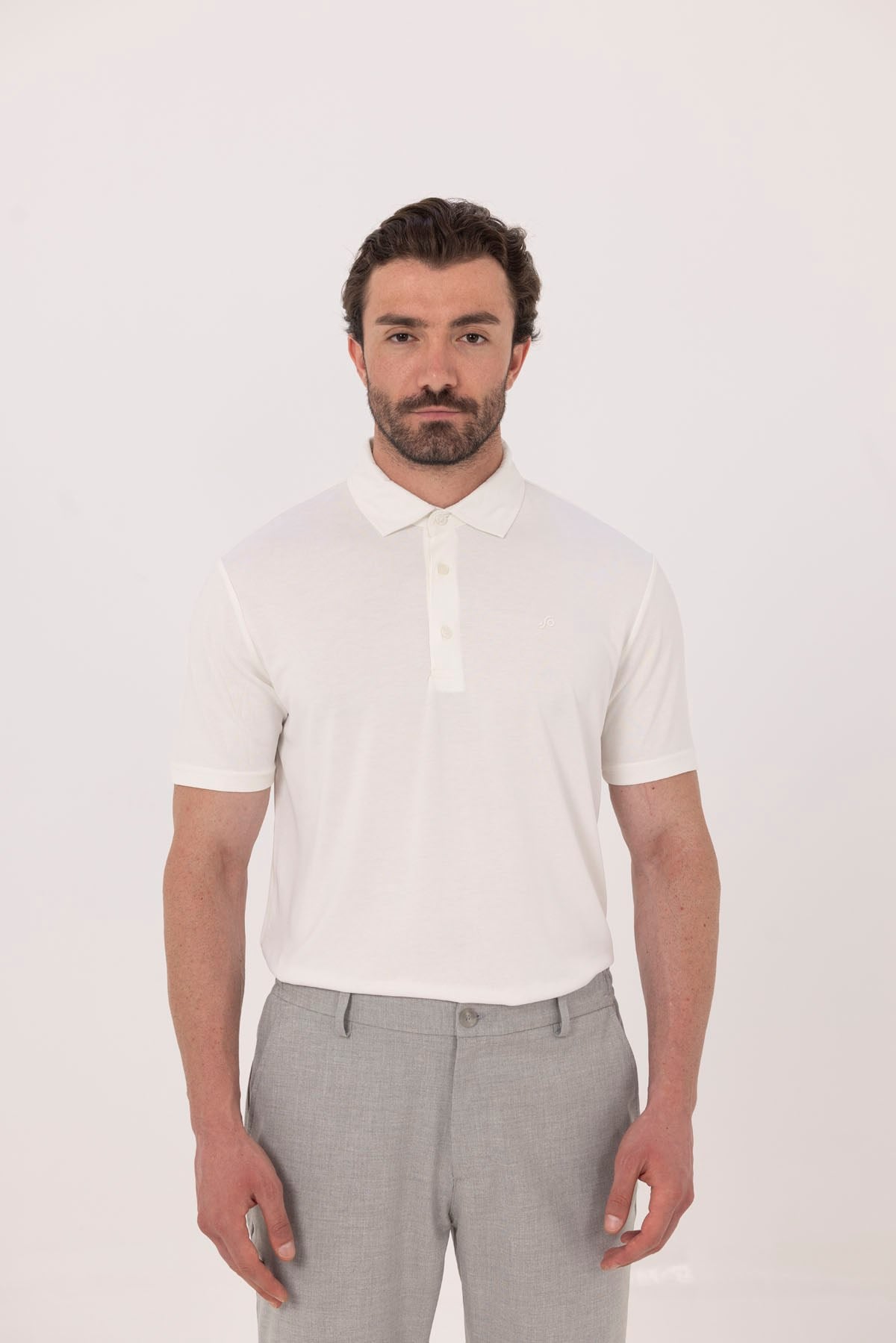 Ekru Modal Polo Yaka T-Shırt