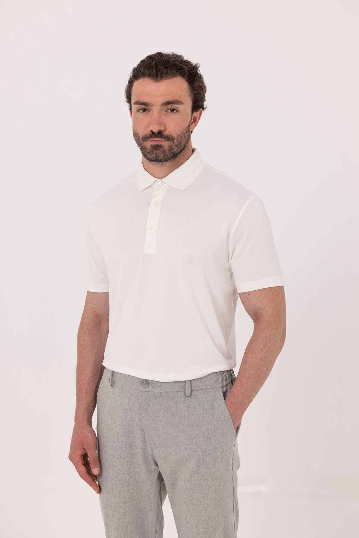 Ekru Modal Polo Yaka T-Shırt