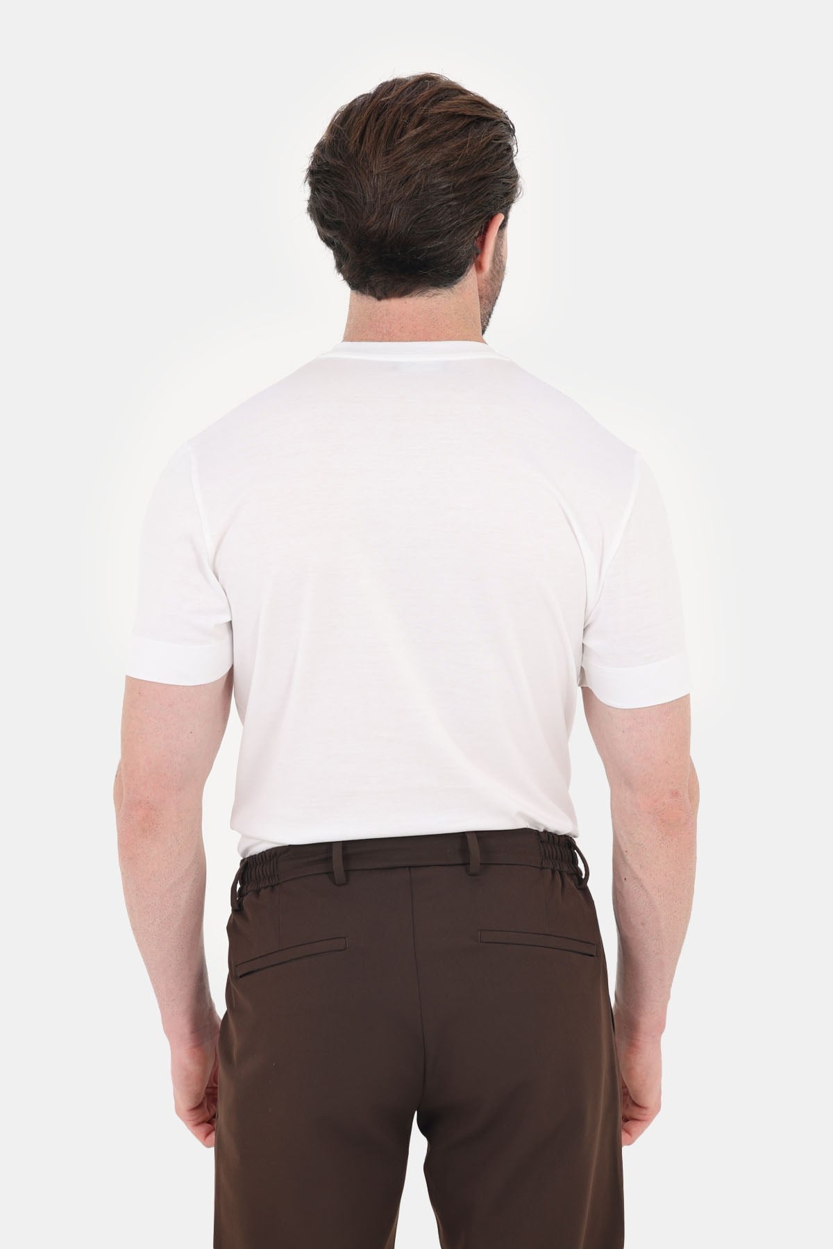 Ekru %100 Pamuk Regular Fit Bisiklet Yaka Basic T-Shirt