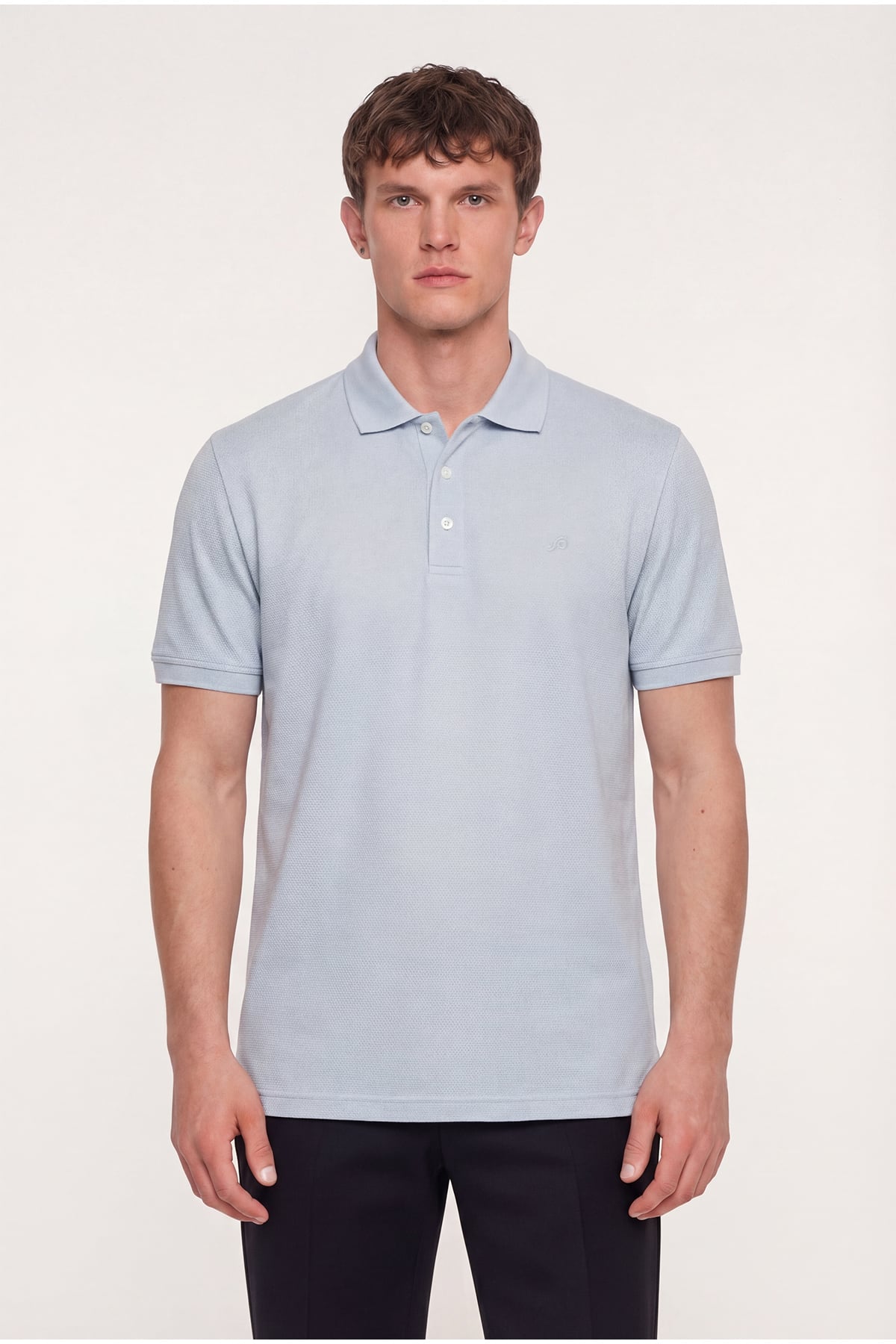 Erkek Açık Gri Dar Kesim Slim Fit %100 Pamuk Dokuma Düğmeli Polo Yaka Tişört