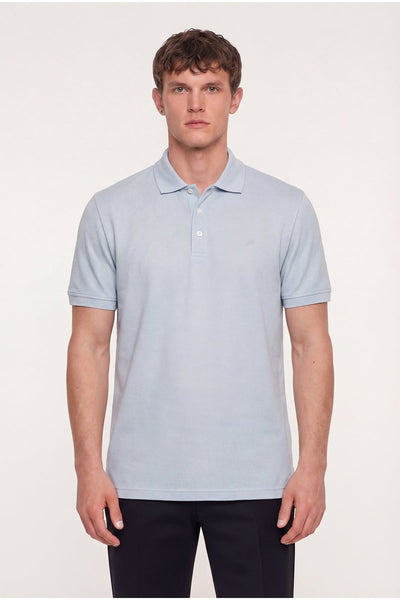 Erkek Açık Gri Dar Kesim Slim Fit %100 Pamuk Dokuma Düğmeli Polo Yaka Tişört