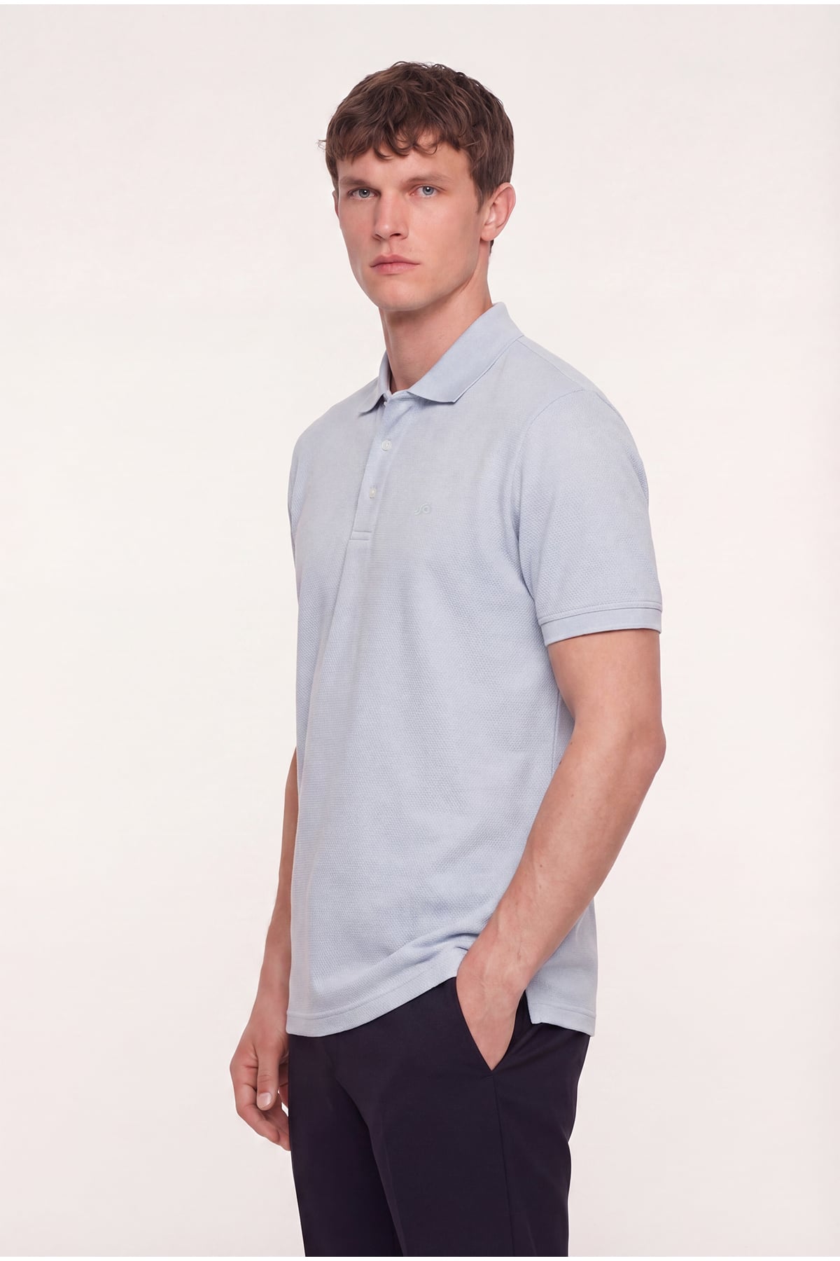 Erkek Açık Gri Dar Kesim Slim Fit %100 Pamuk Dokuma Düğmeli Polo Yaka Tişört