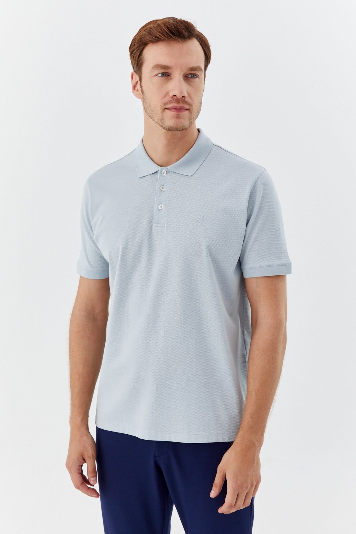 Açık Gri %100 Pamuk Dokuma Slim Fit Polo Yaka T-Shirt