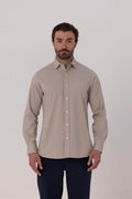 Beige Italian Remnant Boned Collar Gabardine Casual Shirt