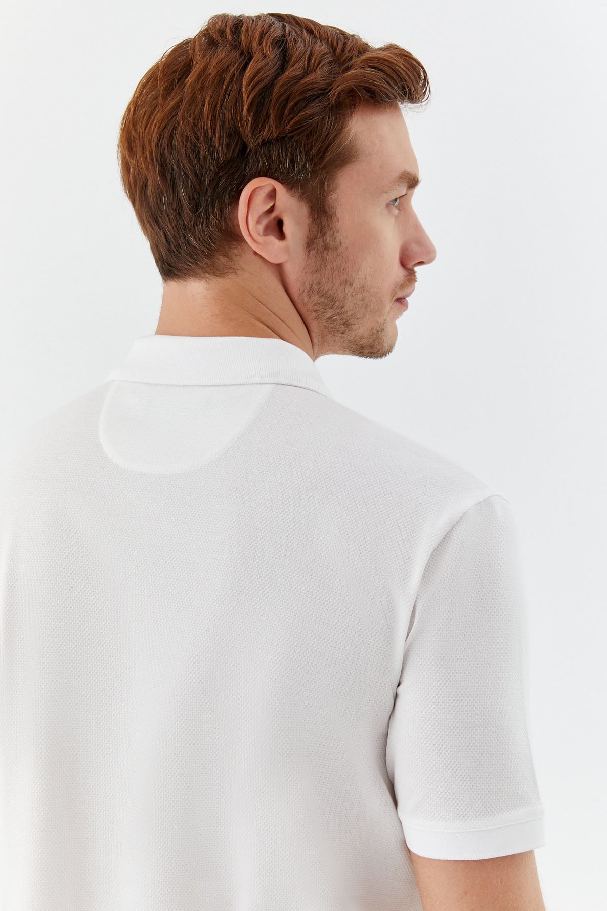 Erkek Beyaz Dar Kesim Slim Fit %100 Pamuk Dokuma Düğmeli Polo Yaka T-Shirt