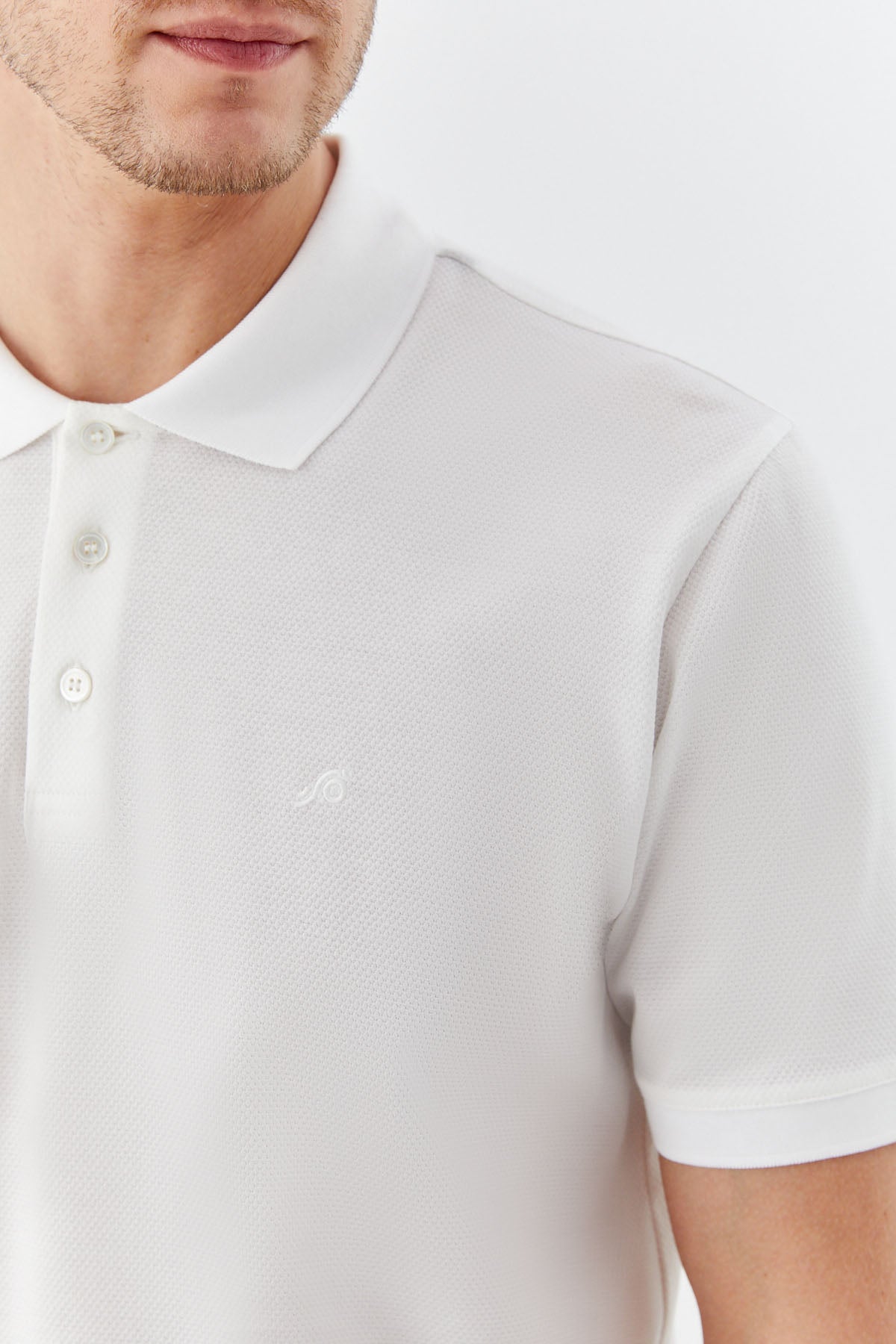 Beyaz %100 Pamuk Dokuma Slim Fit Polo Yaka T-Shirt