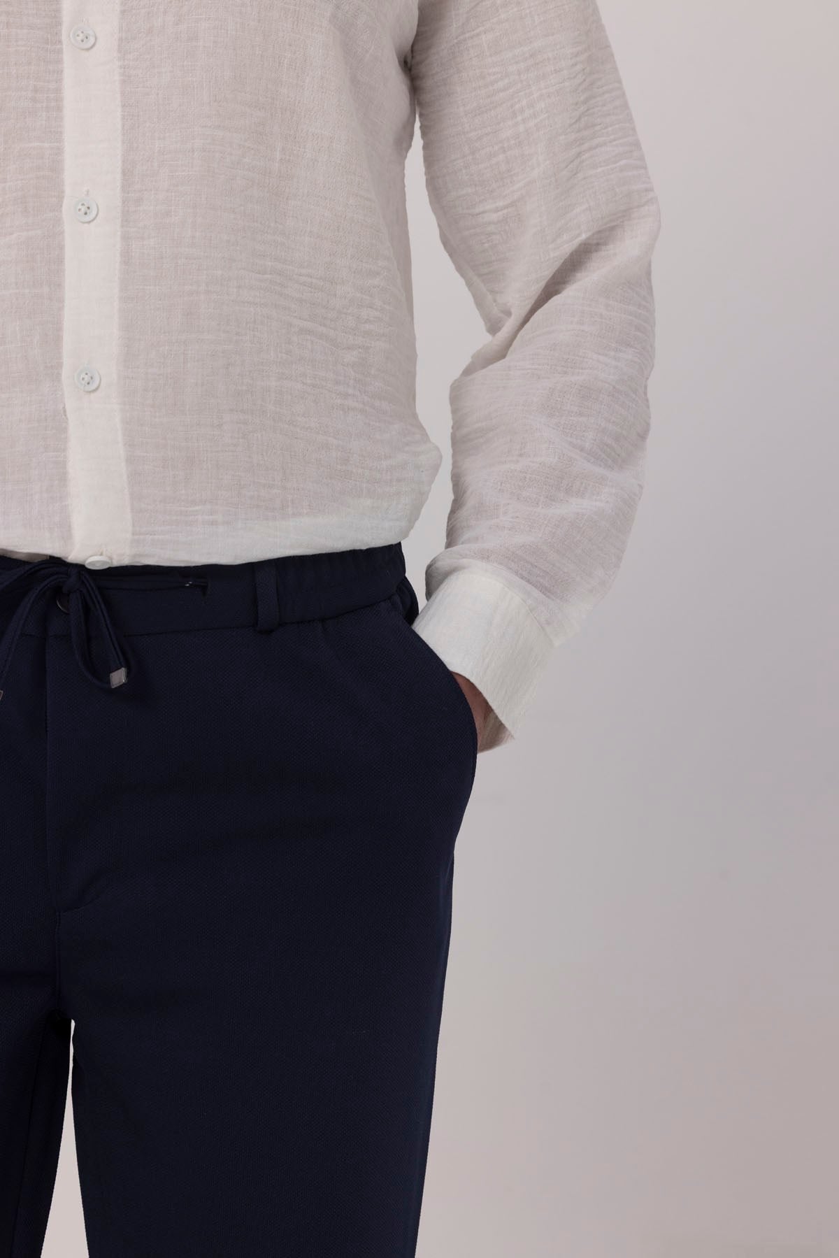 Erkek Beyaz Geniş Kesim Oversize Fit Pamuklu Dokuma Klasik Yaka Keten Gömlek