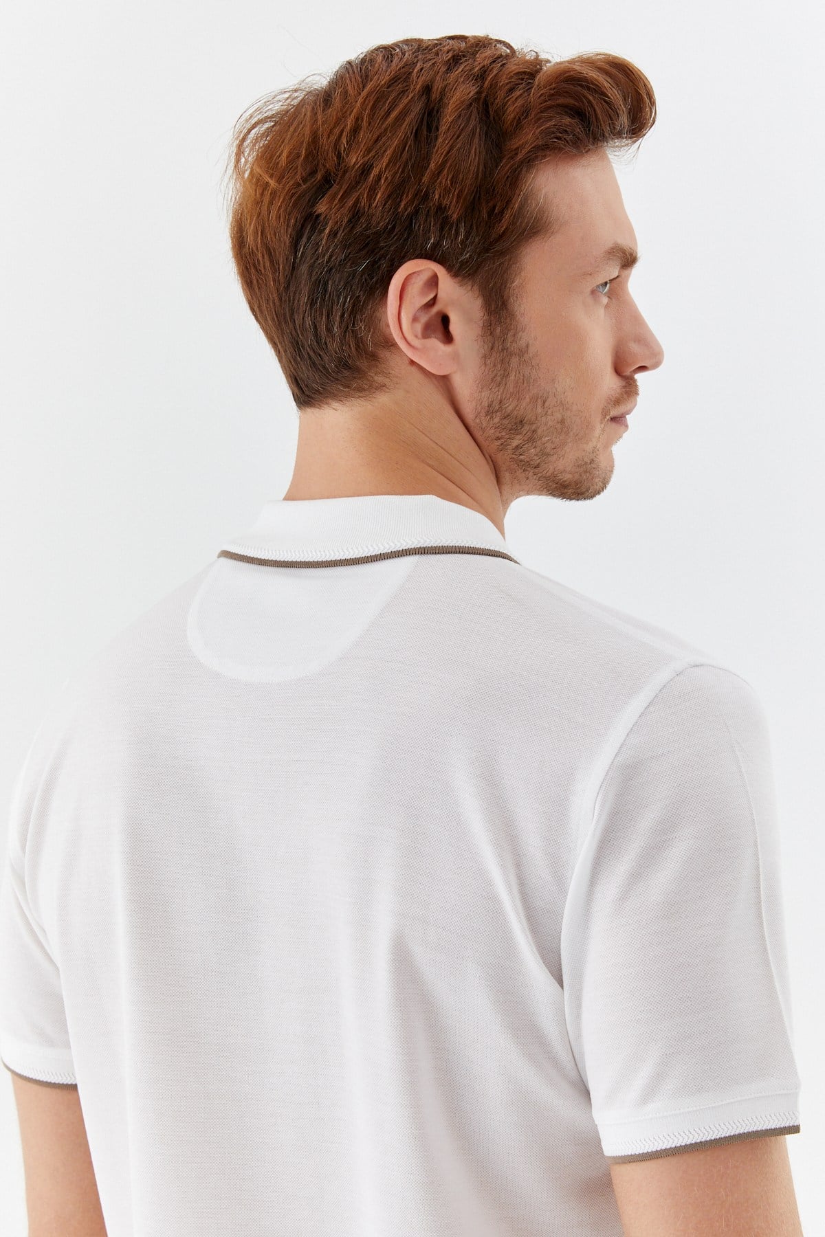 Beyaz Regular Fit %100 Pamuk Fermuarlı Polo Yaka T-Shirt