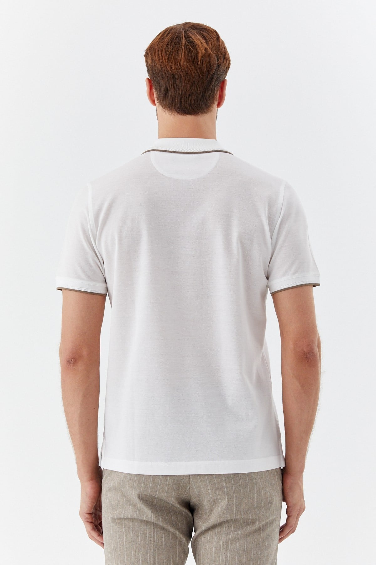 Beyaz Regular Fit %100 Pamuk Fermuarlı Polo Yaka T-Shirt