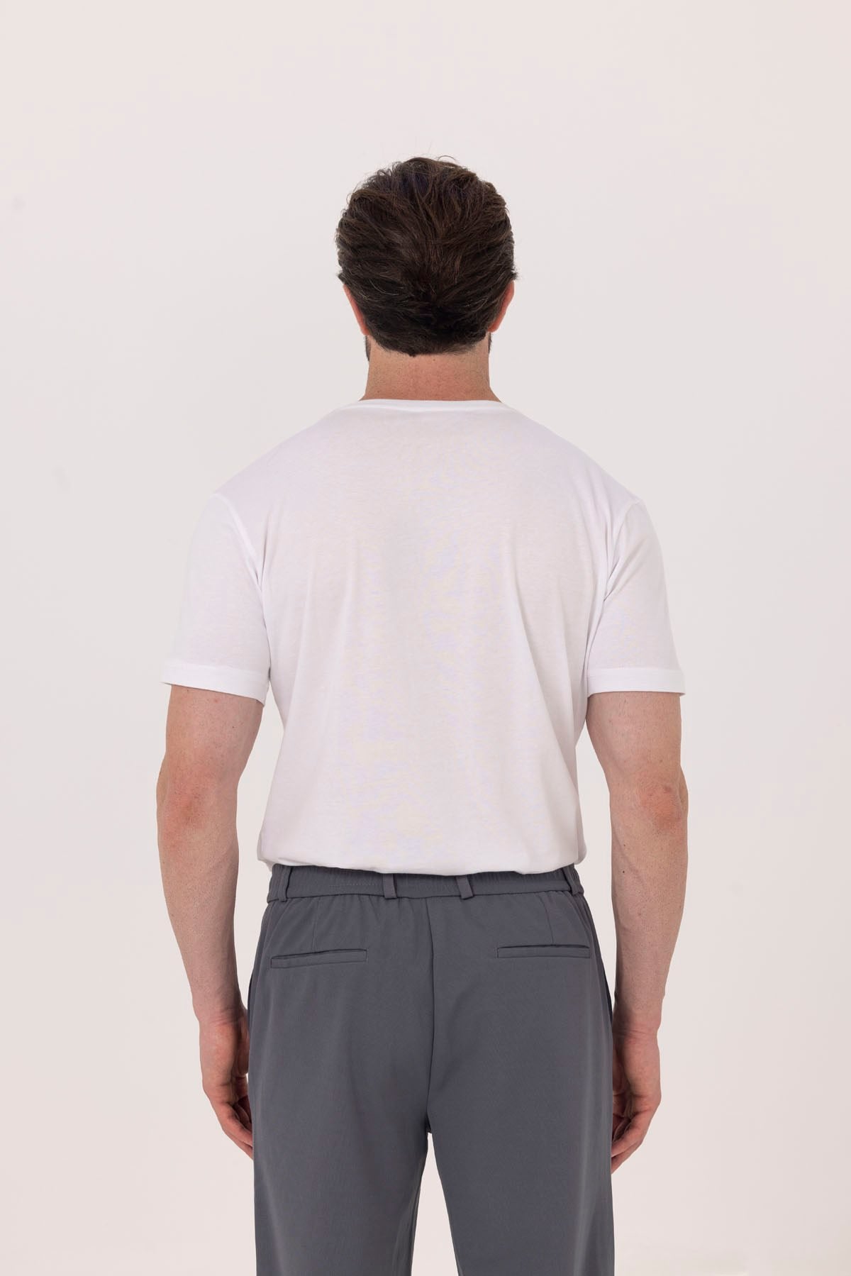 Beyaz %100 Pamuk Bisiklet Yaka Düz Renk Basic T-Shirt