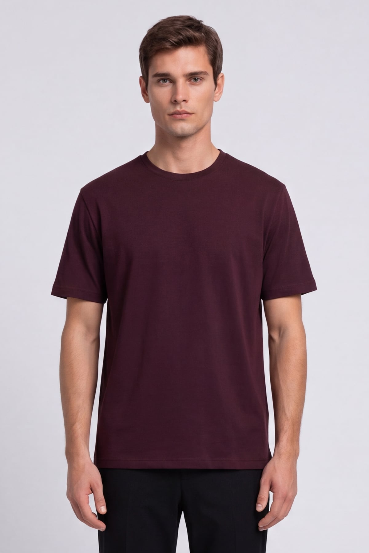 Erkek Bordo Normal Kesim Regular Fit %100 Pamuk Bisiklet Yaka Basic Tişört