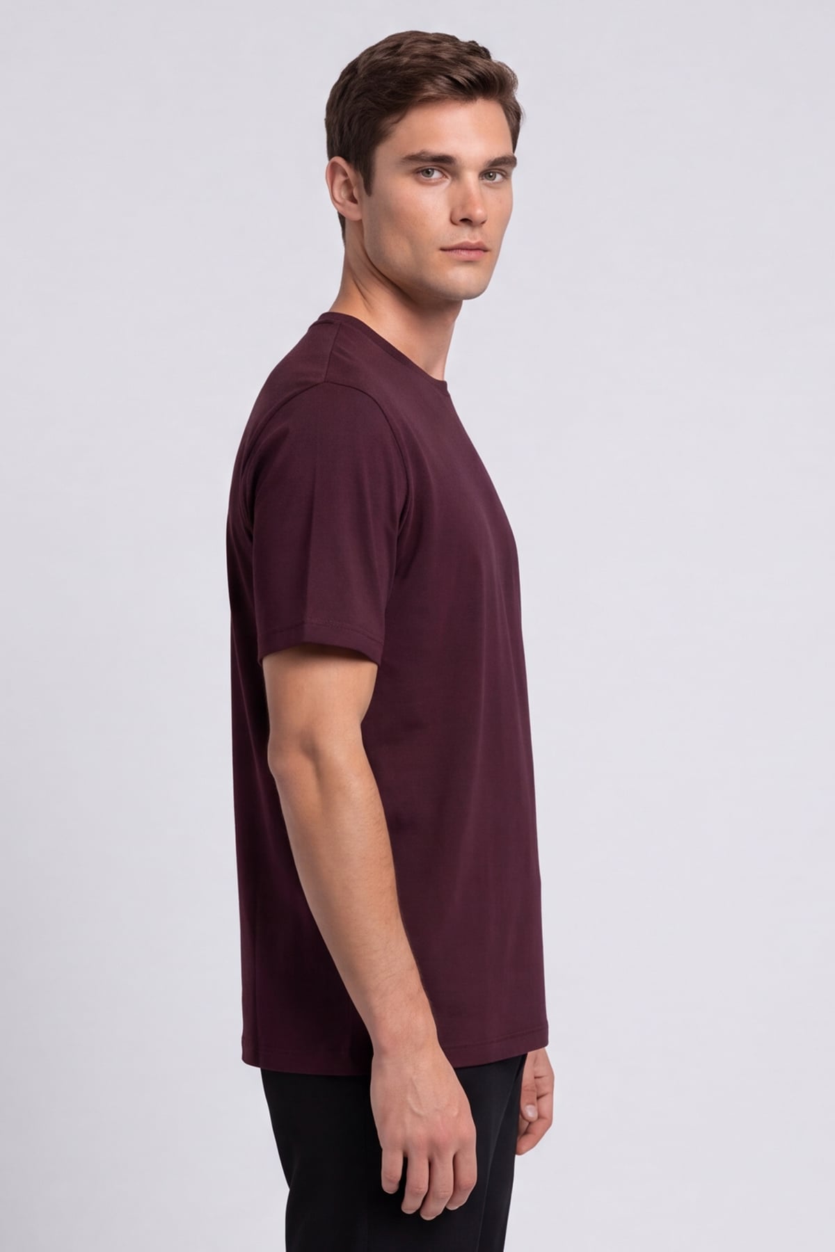 Erkek Bordo Normal Kesim Regular Fit %100 Pamuk Bisiklet Yaka Basic Tişört