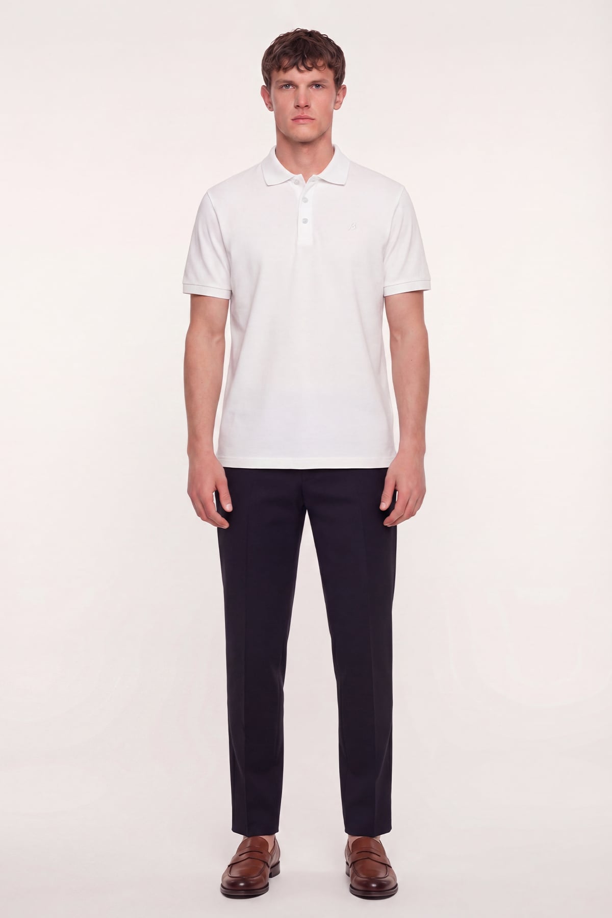 Erkek Ekru Dar Kesim Slim Fit %100 Pamuk Pike Polo Yaka Tişört