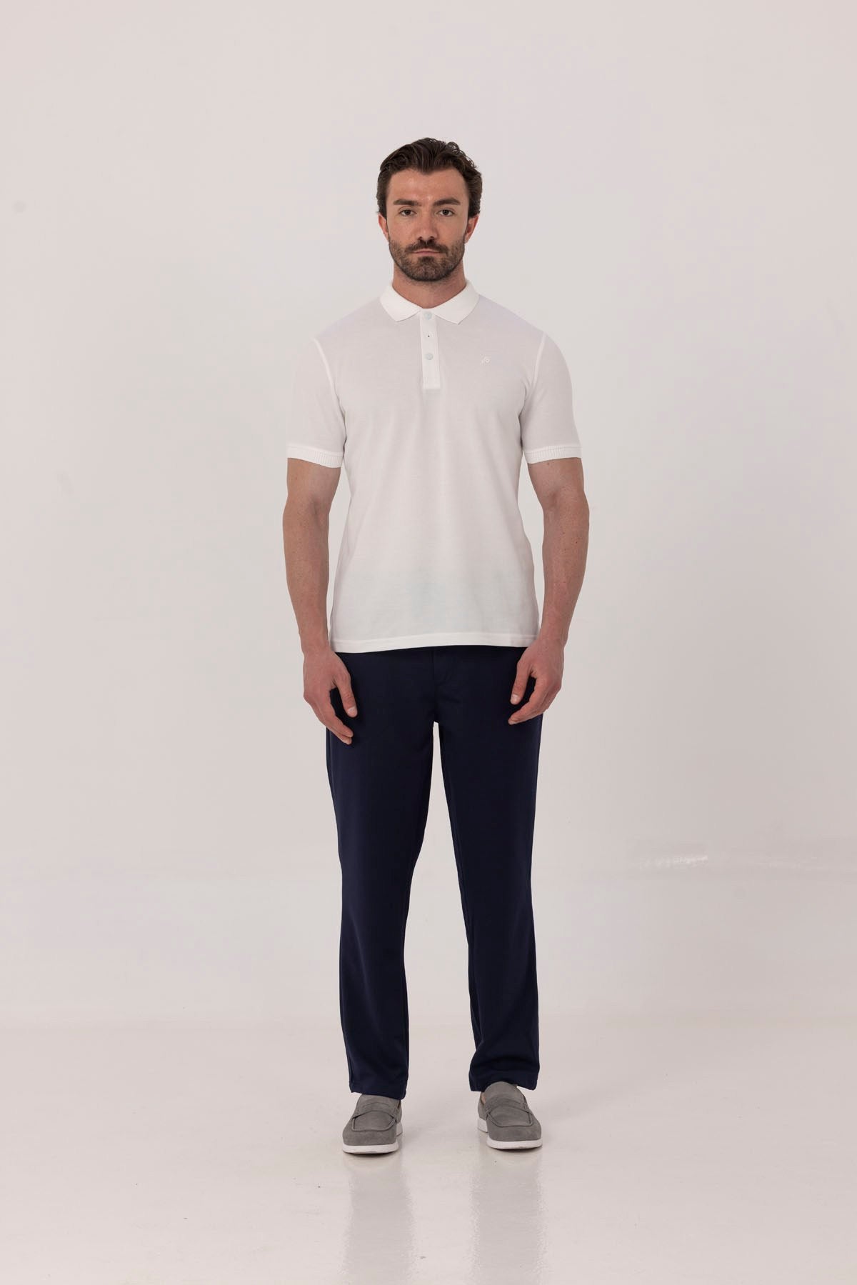 Ekru %100 Pamuk Patlı Polo Yaka  Regular Fit T-Shirt