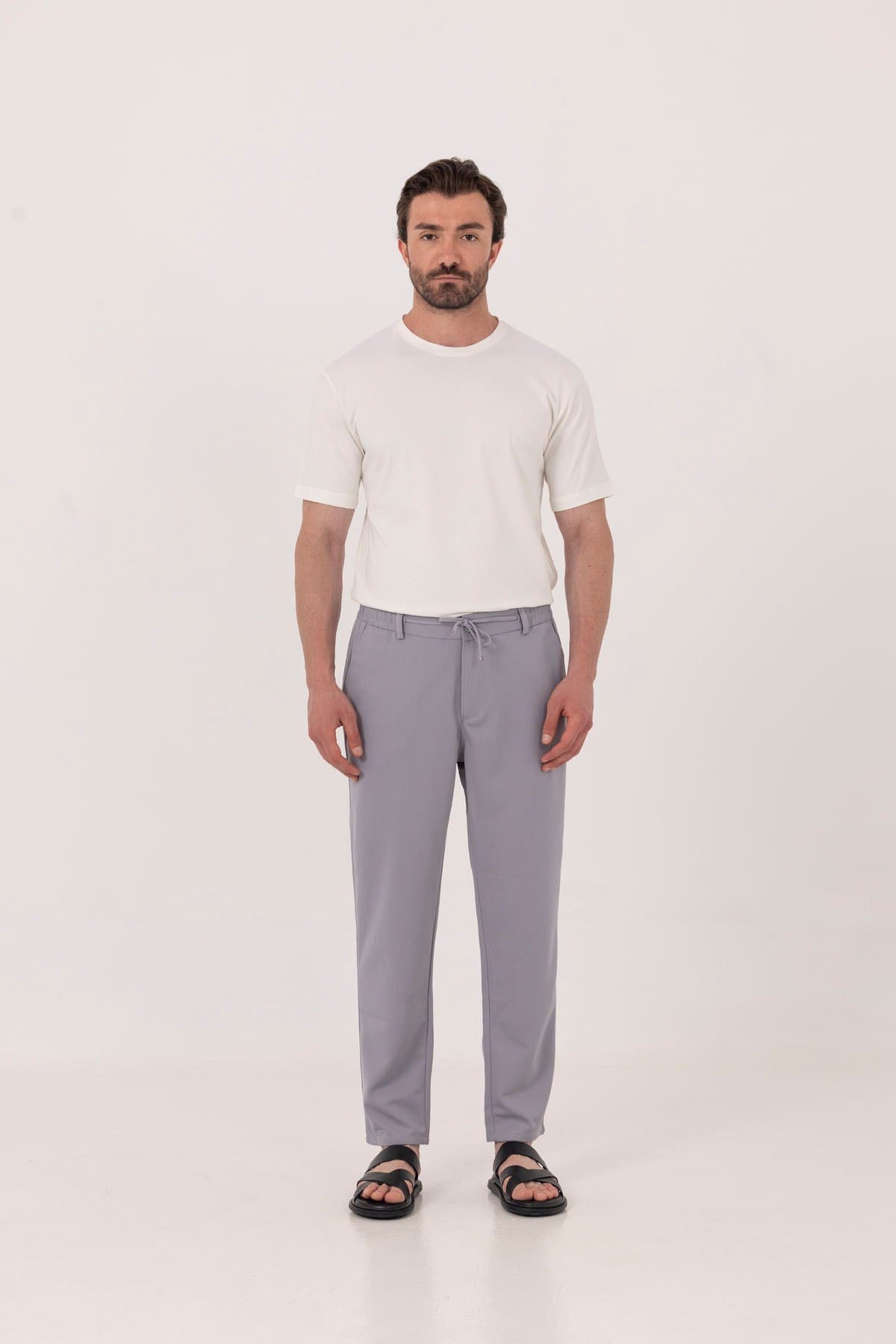 Ekru %100 Pamuk Bisiklet Yaka Düz Renk Basic T-Shirt