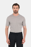 Gri %100 Pamuk Regular Fit Dokuma Bisiklet Yaka Basic T-Shirt