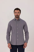 Gray Italian Remnant Boned Collar Gabardine Casual Shirt