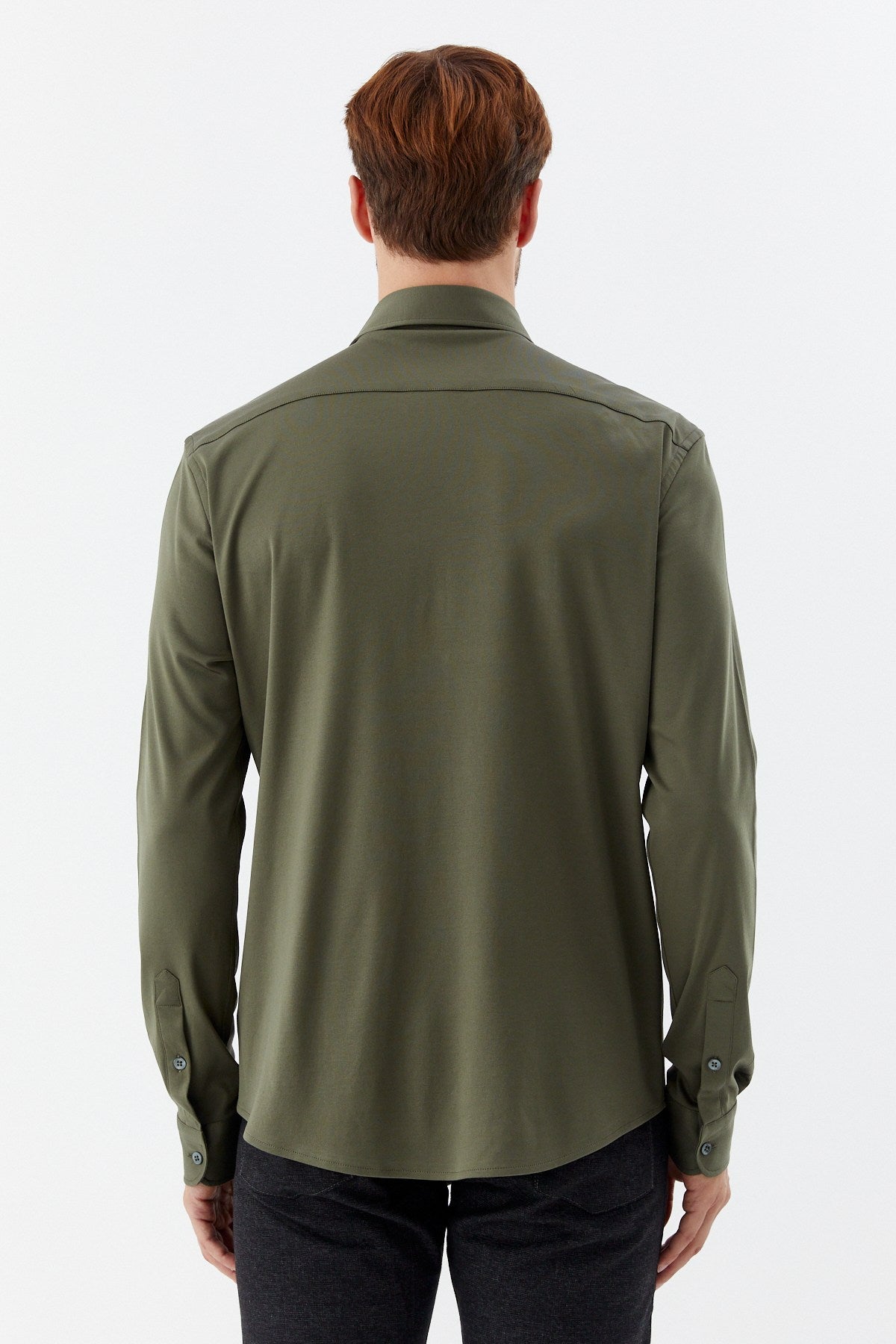 Haki %100 Pamuk Slim Fit Klasik Yaka Uzun Kollu Gömlek
