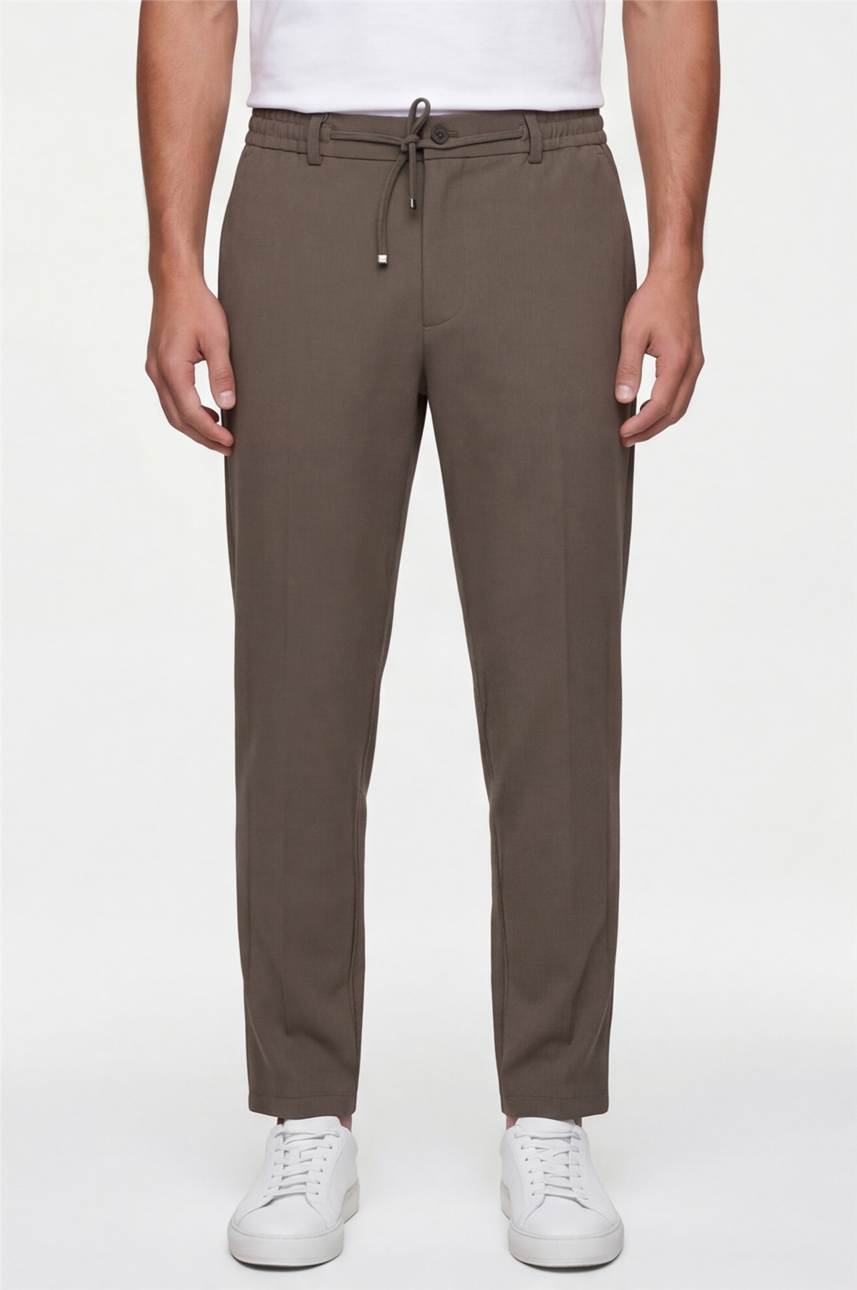 Erkek Haki Normal Kesim Regular Fit Pamuklu Armürlü Bel Lastikli Jogger Pantolon